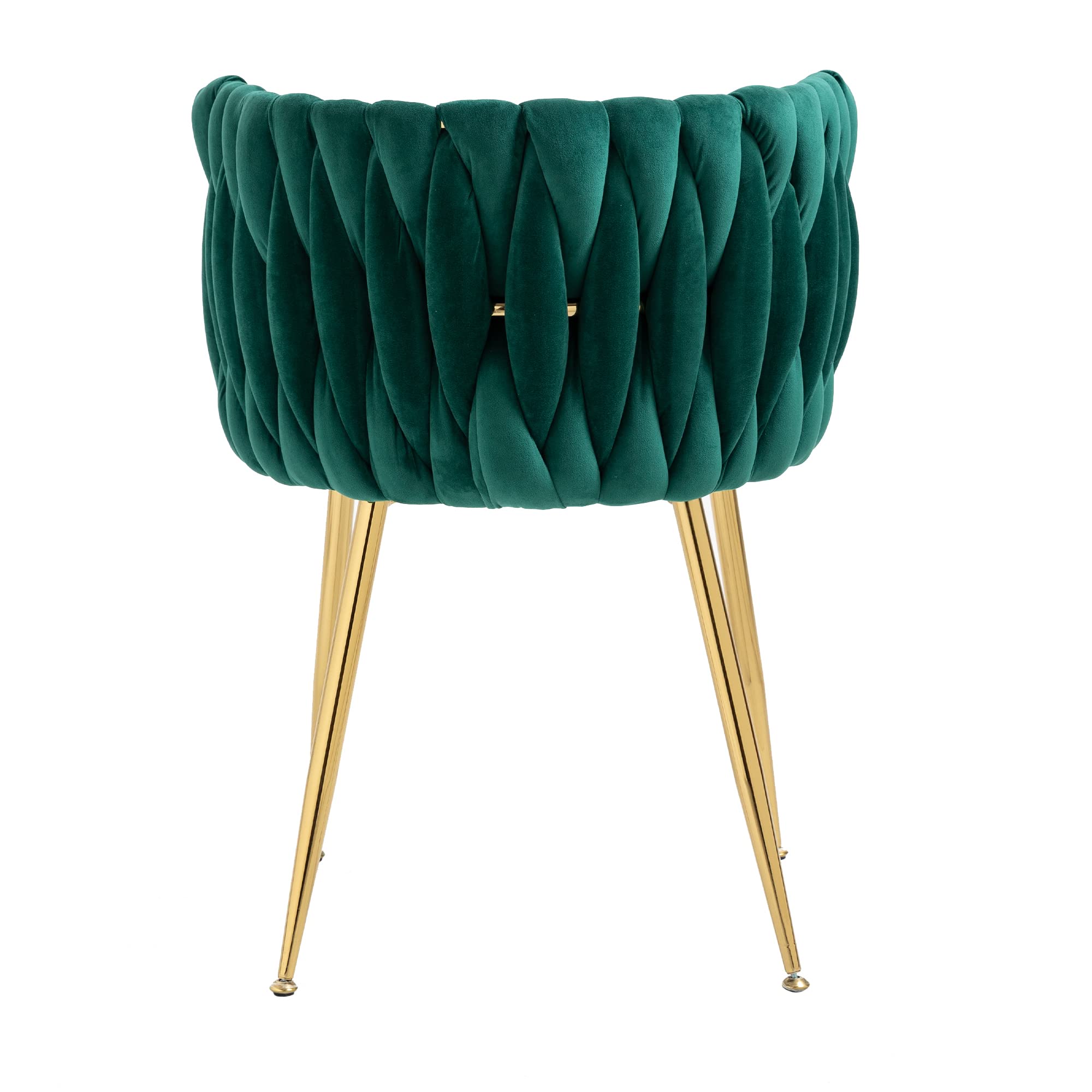Modern Velvet Dining Chairs Set of 2 - Mid Back Support Living Room Chairs with Gold Frame & Woven Trim - Emerald Green Upholstered Club Chairs for Dining Room, Kitchen, Dressing Table | Perfect for Home Decor, Entertaining Guests & Cozy Reading Nook