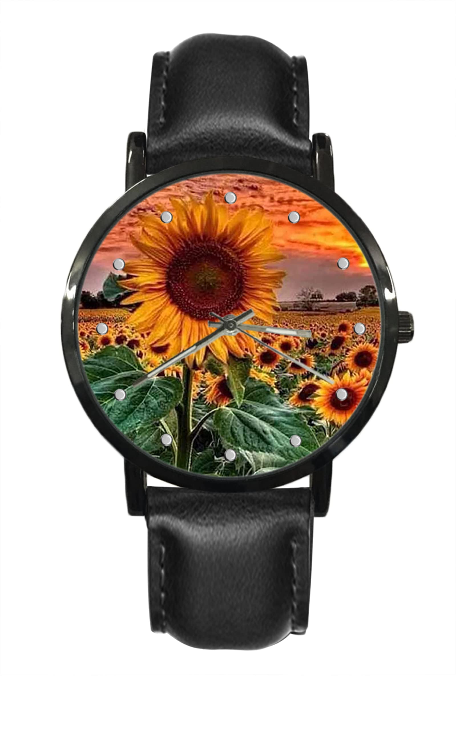 Custom Personalized Leather Strap Watch for Men & Women - Elegant Black Casual Timepiece - Perfect for Everyday Wear, Office & Special Occasions