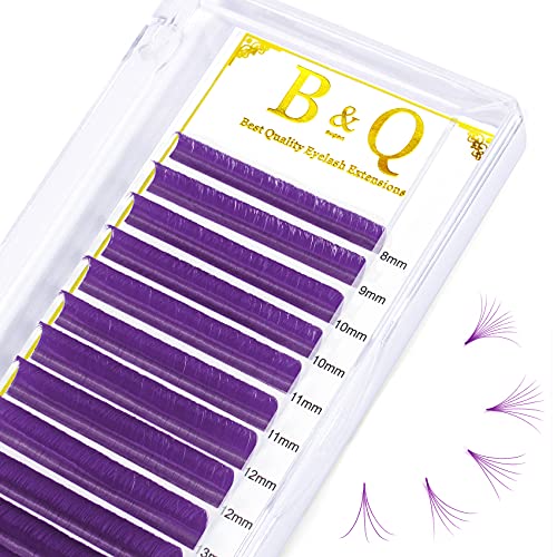 Purple Eyelash Extensions - D-0.05 16mm Volume Lashes | Easy Fan Mixed Lash Tray with C/D Curl | Professional Salon Quality by B&Q LASH | Perfect for Party, Wedding & Special Occasion Makeup