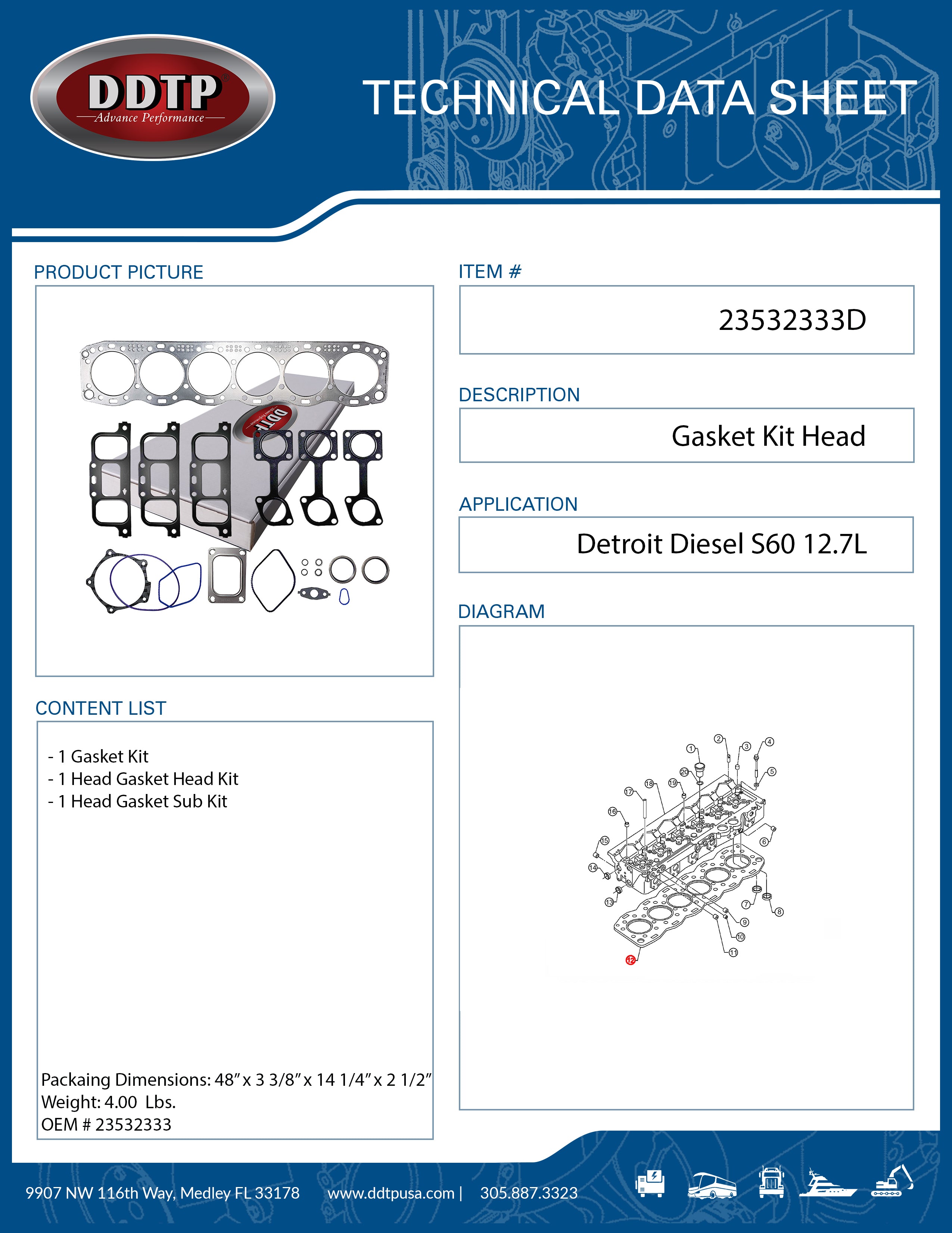High-Performance Cylinder Head Gasket Kit for Volvo S60 12.7L Diesel Engine (Part# 23532333) - Perfect for Engine Repair & Maintenance