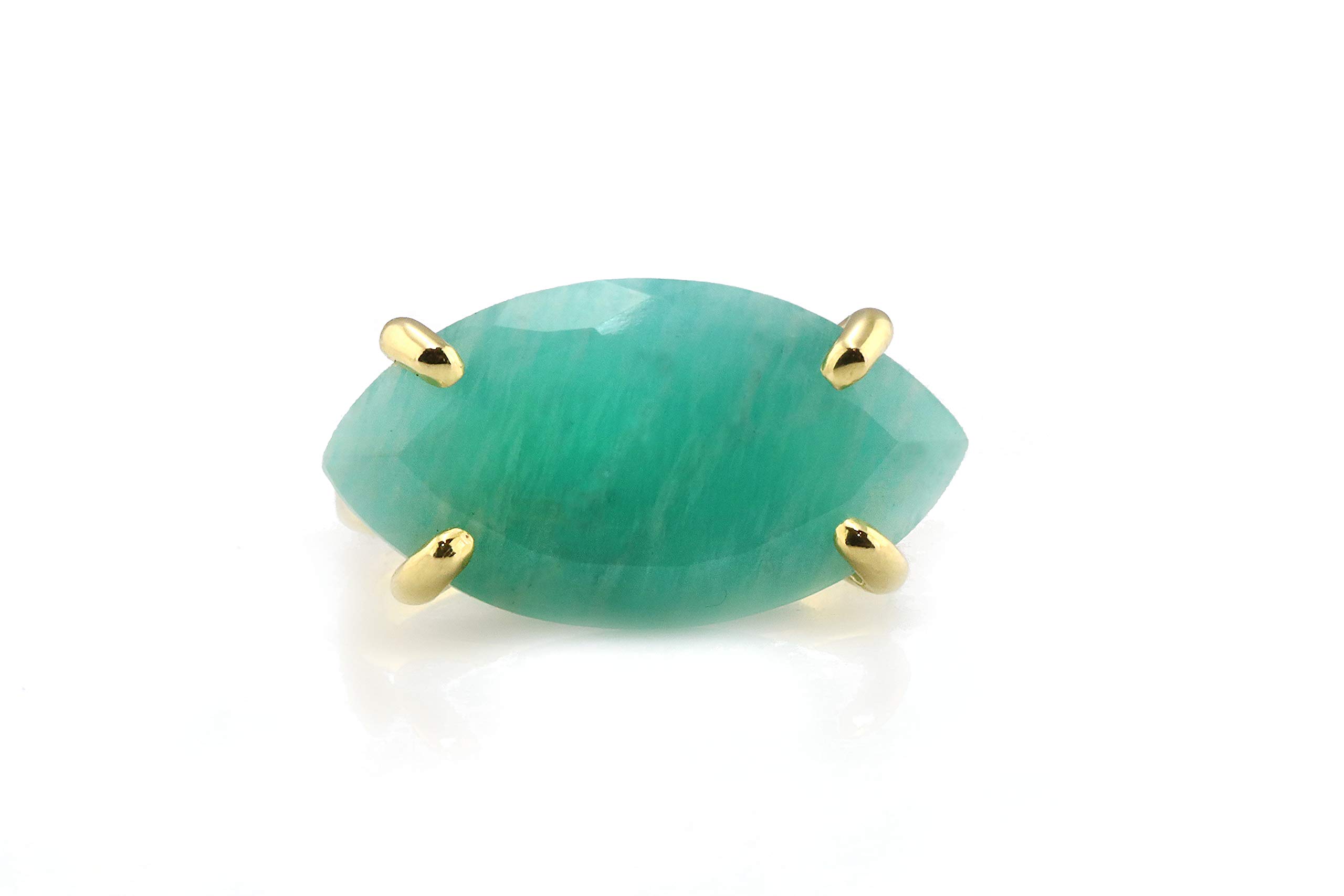 Amazonite Ring 14k Yellow Gold Marquise Statement Cocktail Ring for Women - Elegant Jewelry Gift for Anniversary, Birthday, Christmas - Custom Fine Ring for Evening Parties, Date Nights & Special Occasions