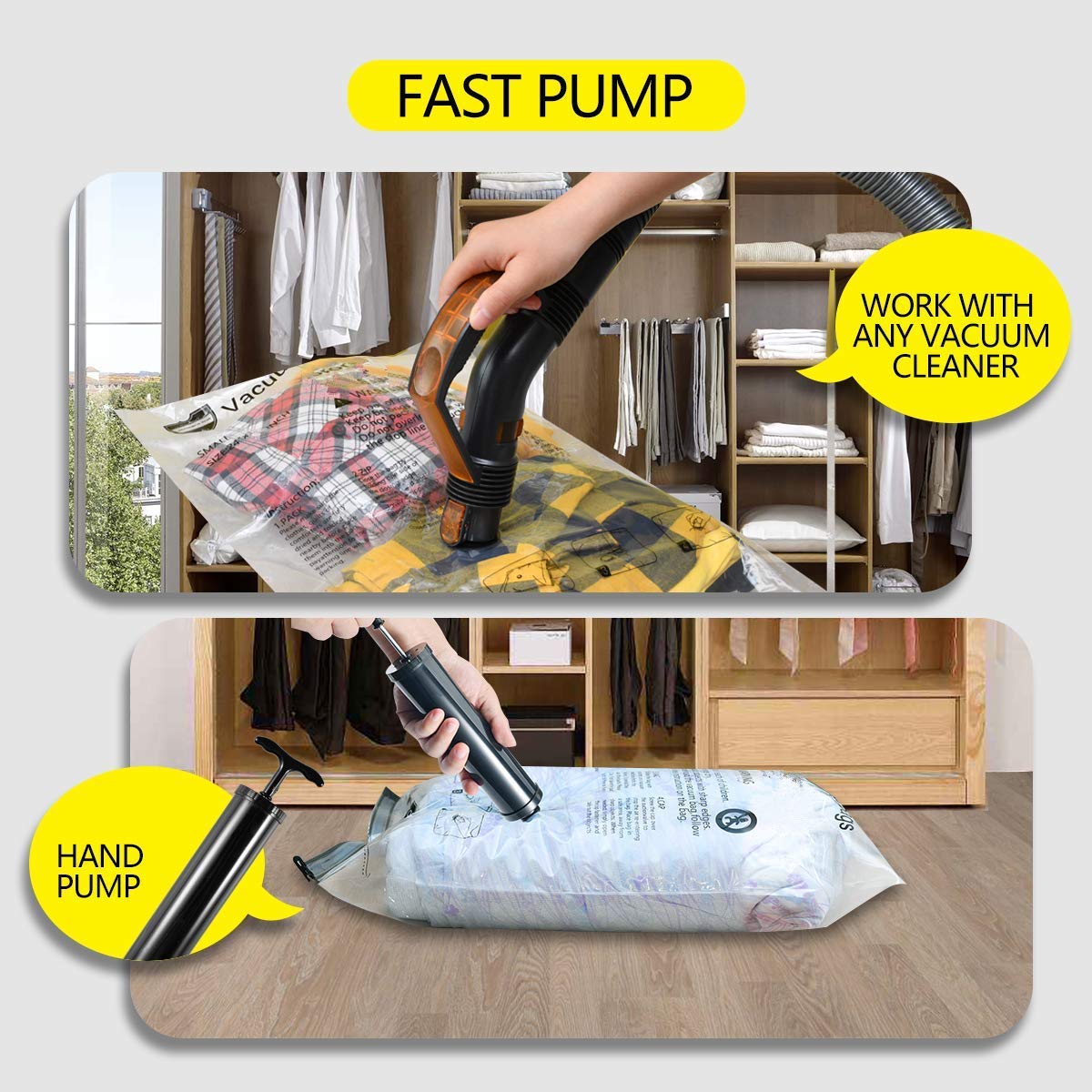 10 Jumbo Vacuum Storage Bags with Hand Pump - Space Saving Compression Bags for Blankets, Comforters, Pillows & Clothes | Perfect for Travel, Seasonal Storage & Home Organization