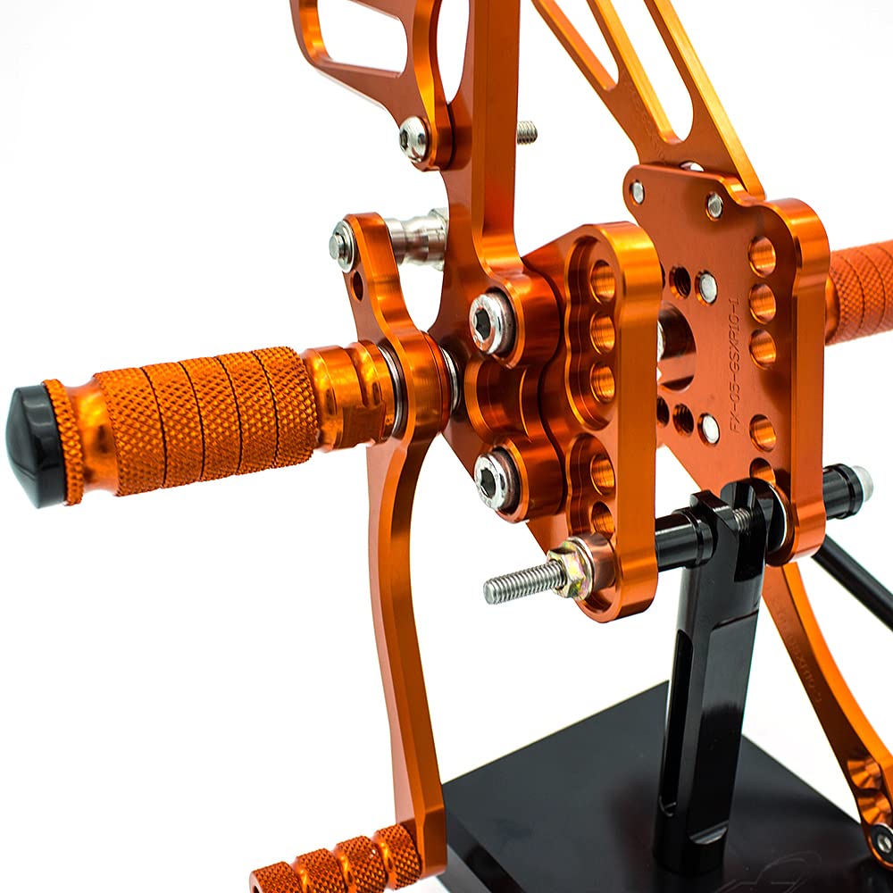 CNC GSXR1000 05-06 Motorcycle Adjustable Rearset Foot Pegs - Fully Adjustable Footrests Compatible with Suzuki GSX-R1000 2005-2006 Models (Orange) - Perfect for Track Racing and Performance Riding