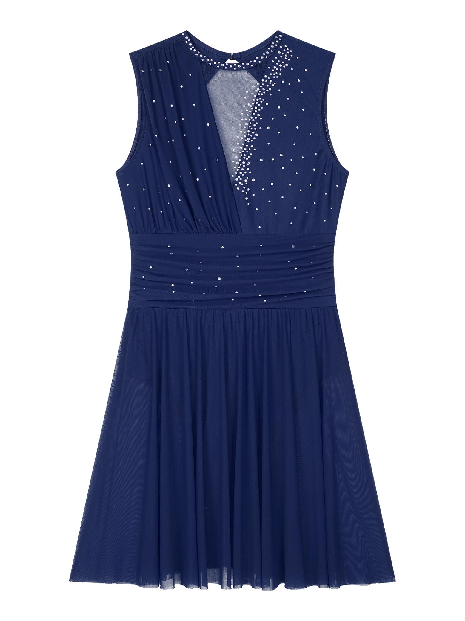 Elegant Lyrical Dance Dress for Women - Sparkling Rhinestone Figure Skating Costume, Sleeveless Ballet Dancewear - Perfect for Performances, Competitions & Recitals
