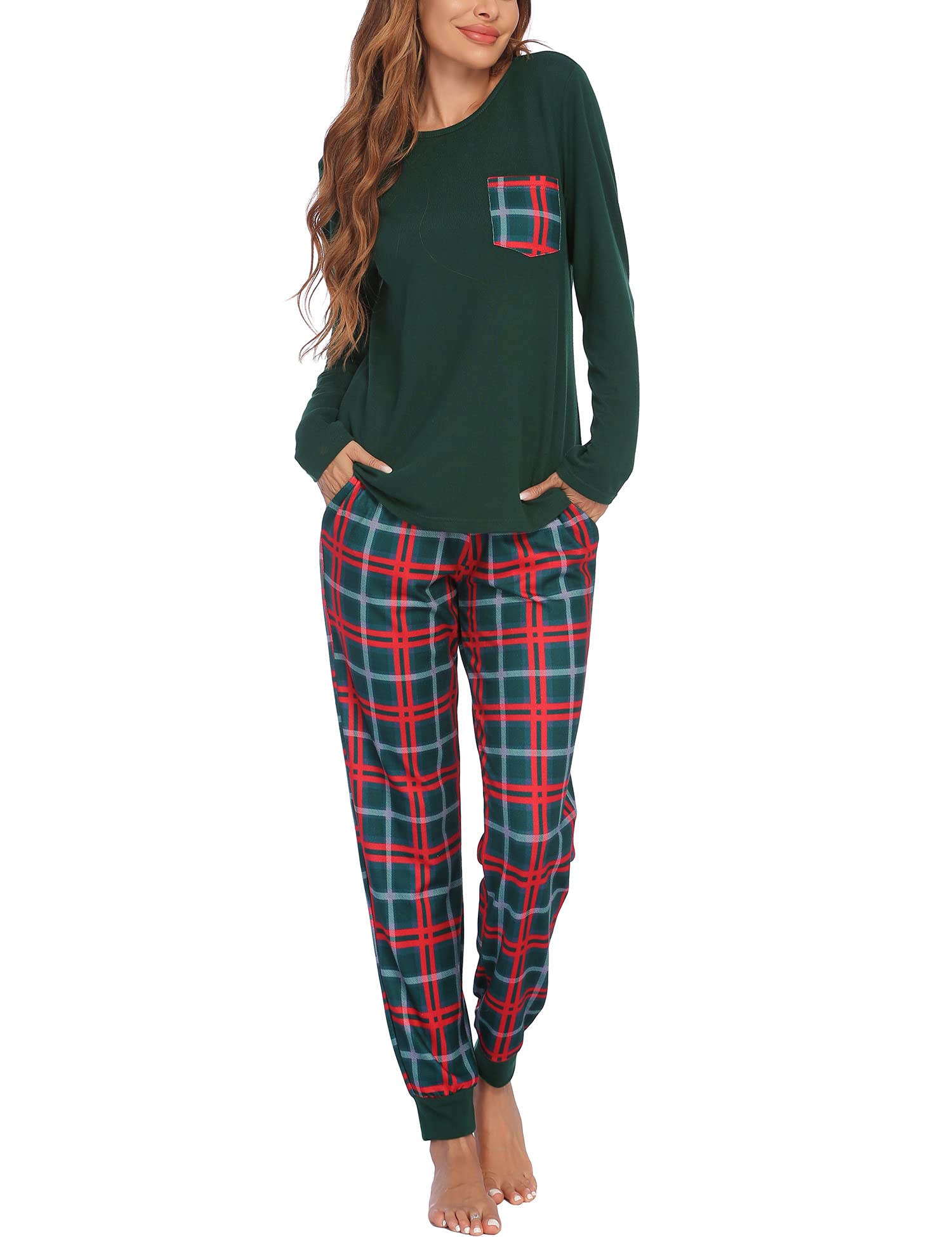 Ekouaer Women's Long Sleeve Pajama Set - Soft Star Print Sleepwear with Pockets, Comfortable Nightwear & Lounge Pjs for Sleeping, Relaxing at Home
