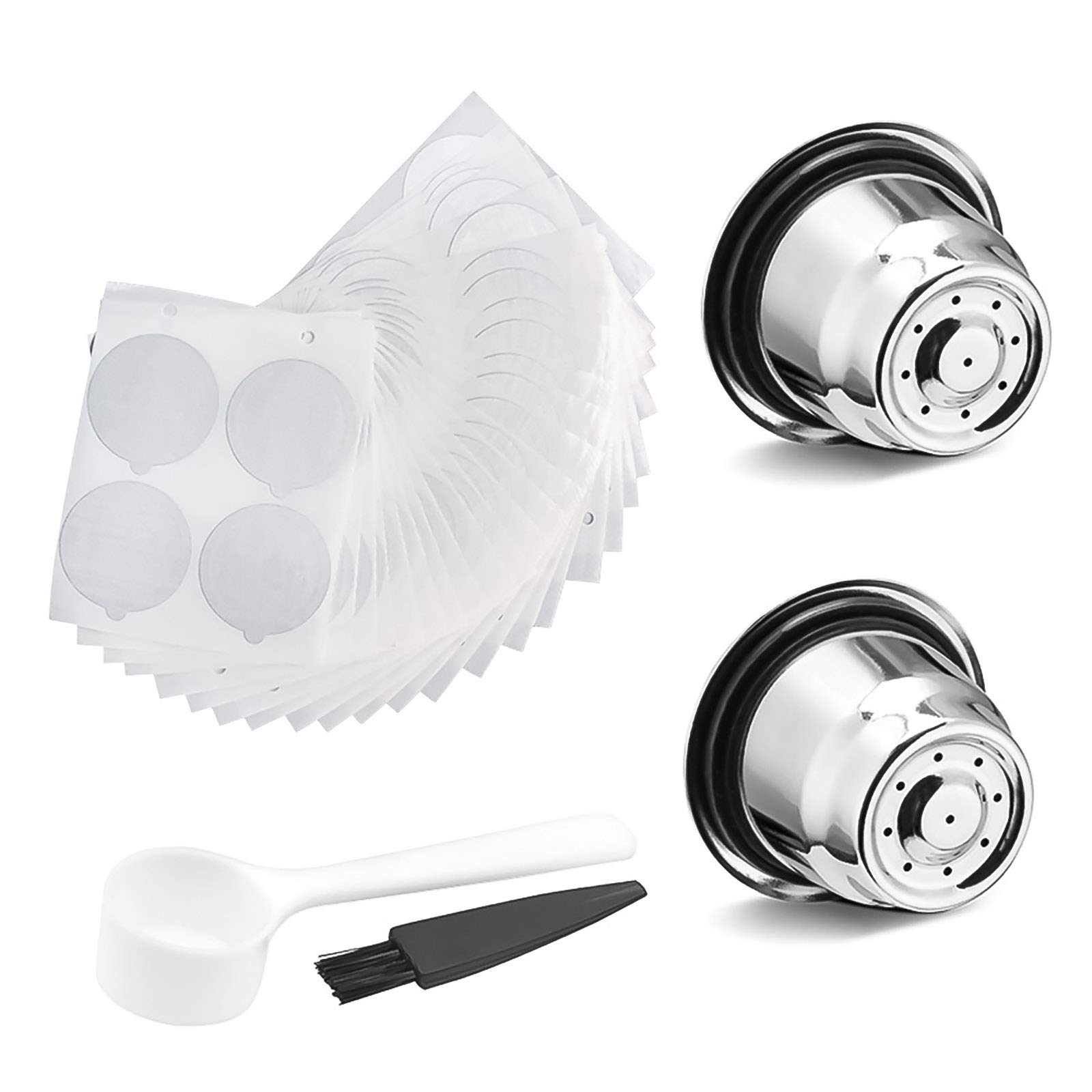 Refillable Stainless Steel Coffee Capsules for Nespresso Machines - 2 Reusable Pods + 100 Lids | Eco-Friendly Coffee Filters for Home & Office Use | Compatible with OriginalLine Espresso Makers