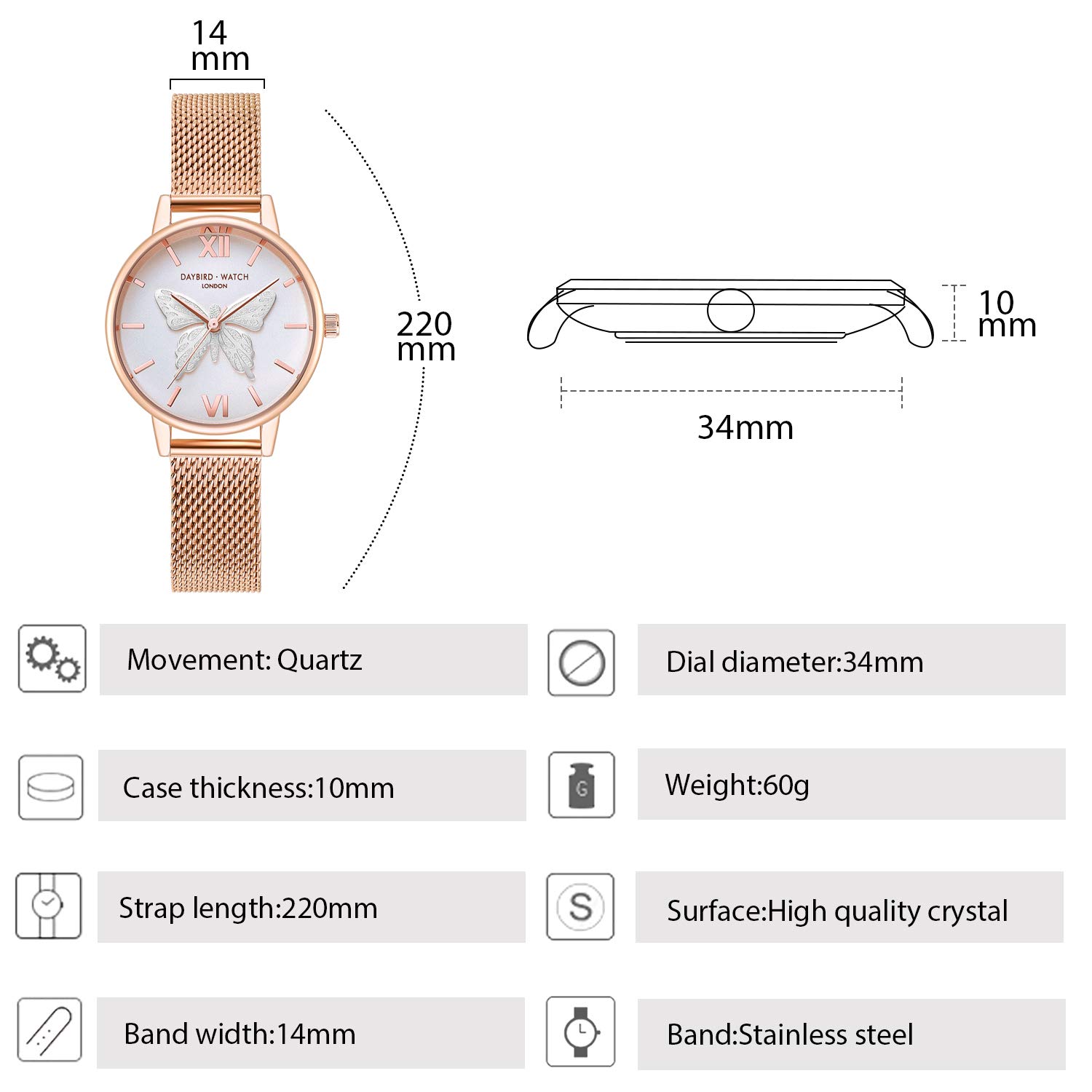RORIOS Women's Stainless Steel Mesh Strap Watch with Butterfly Dial - Elegant Analog Quartz Wristwatch for Ladies | Perfect for Office, Party & Everyday Wear