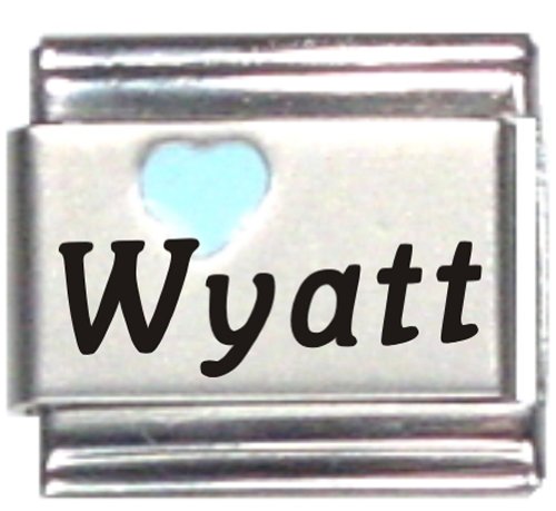 Wyatt Light Blue Heart Laser Engraved Italian Charm Link Bracelet - Personalized Name Jewelry for Women, Gifts for Her, Friendship Bracelets for Best Friends, Valentine's Day & Anniversary Presents