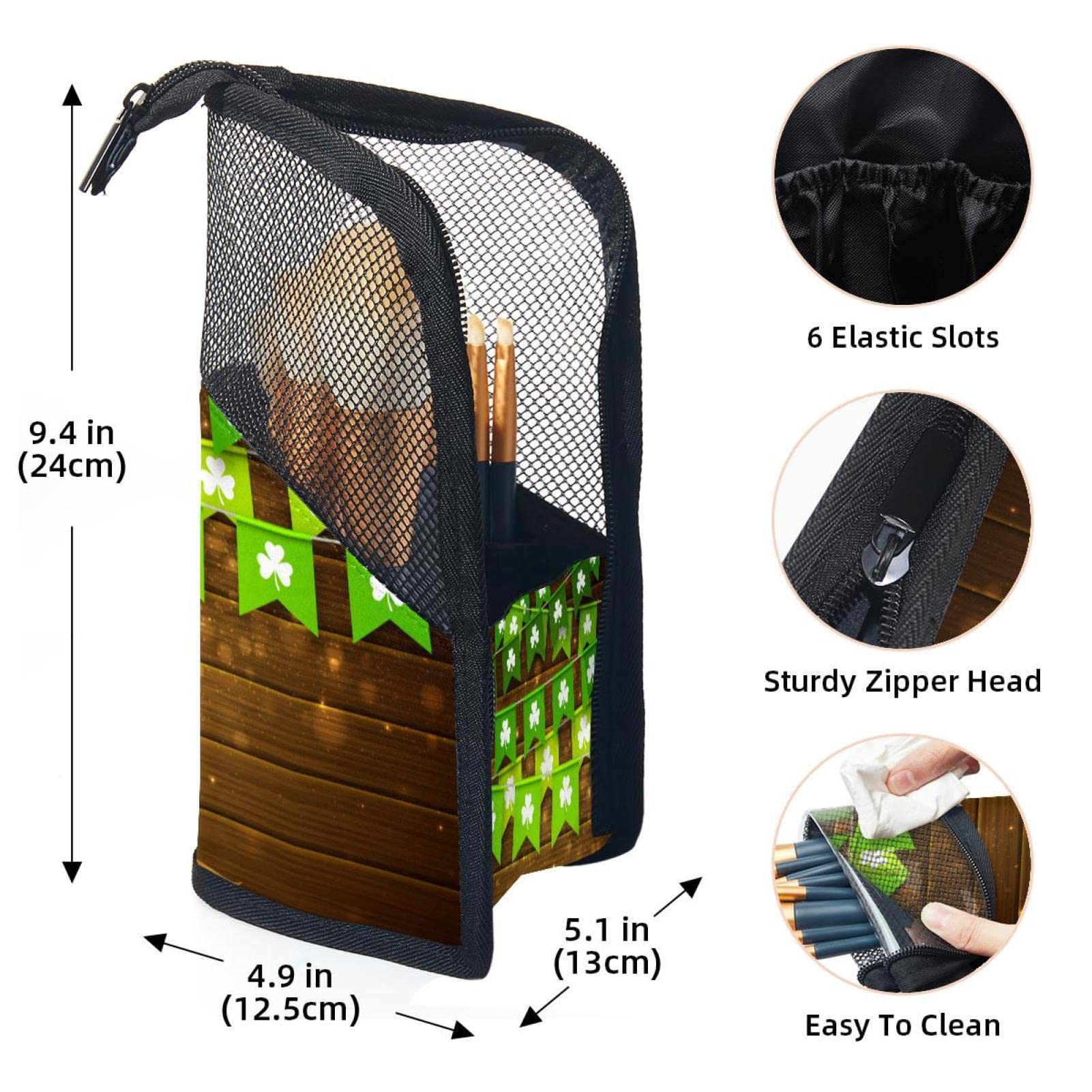 12-Piece Makeup Brush Organizer Bag with Green Festive Clover Design - Portable Travel Cosmetic Brush Holder Case for Professional Makeup Artists & Beauty Enthusiasts - Perfect for Home, Travel & Salon Use