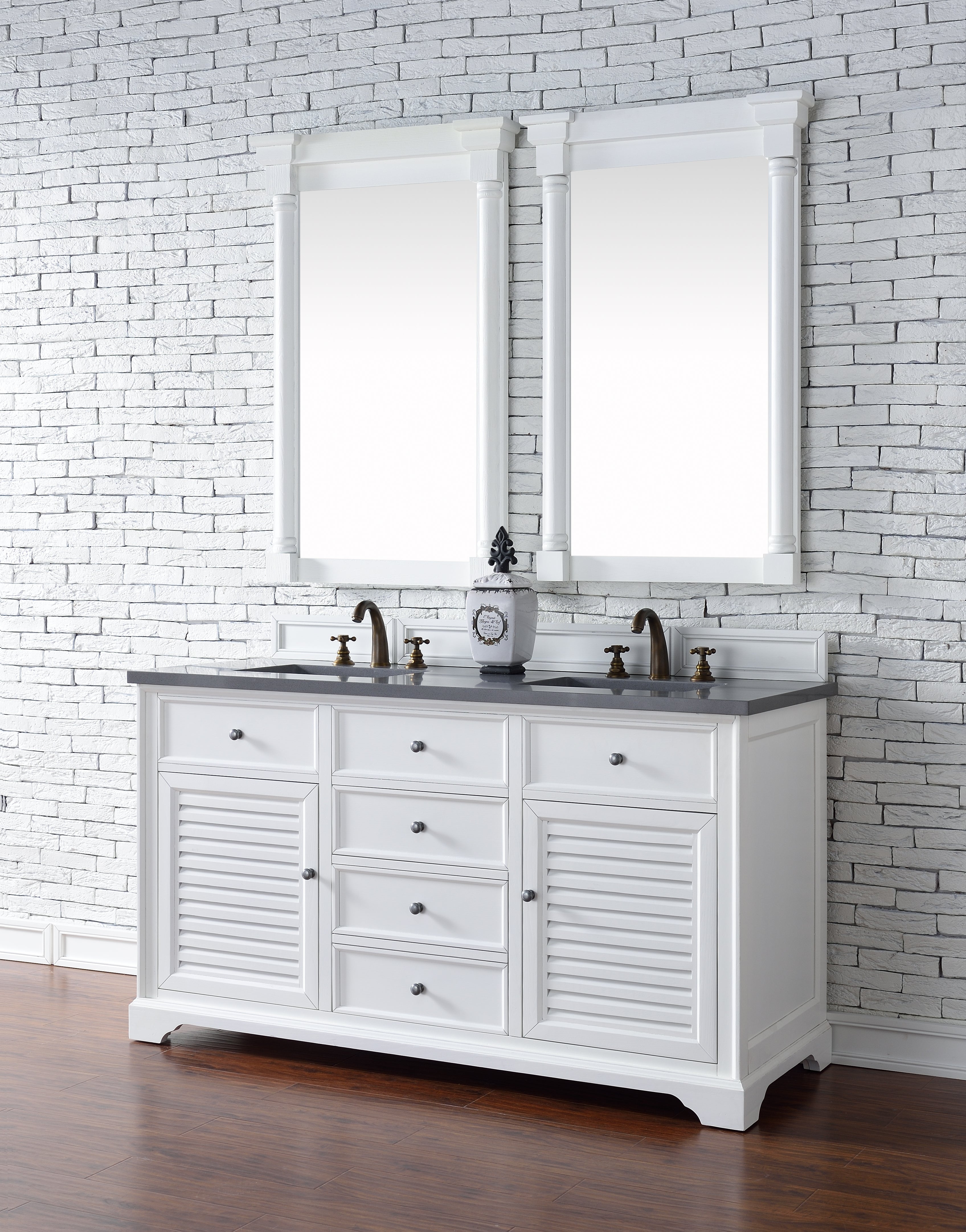 Savannah 60 Inch Double Vanity Cabinet with Charcoal Soapstone Quartz Top - Bright White Bathroom Vanity with 3CM Thick Countertop | Perfect for Master Bath, Guest Bath & Powder Room Remodeling