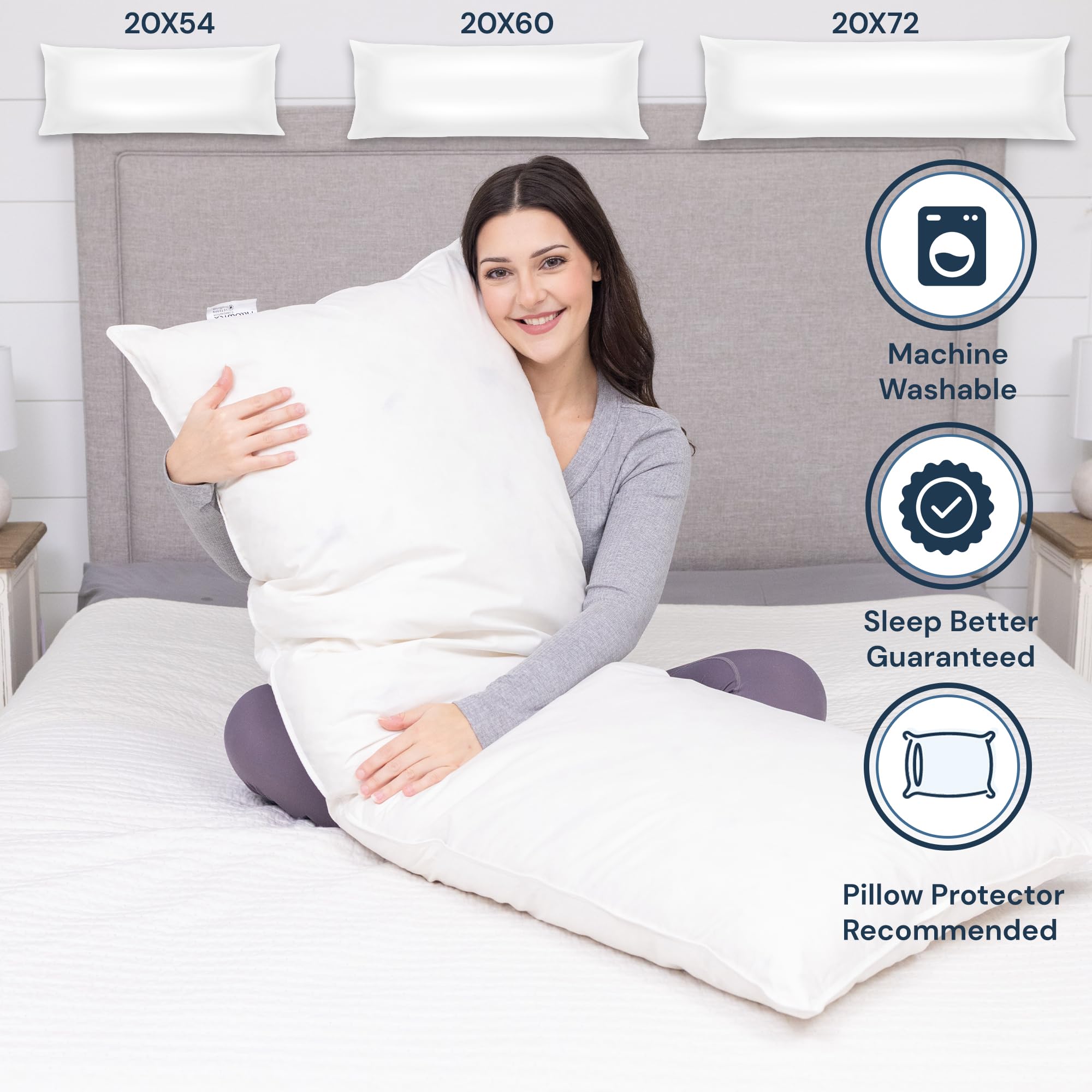 Premium White Goose Feather & Down Body Pillow - 20x72 Inches Ultra Soft Support for Sleeping, Lounging & Pregnancy Comfort - Perfect for Bed, Sofa & Travel Use
