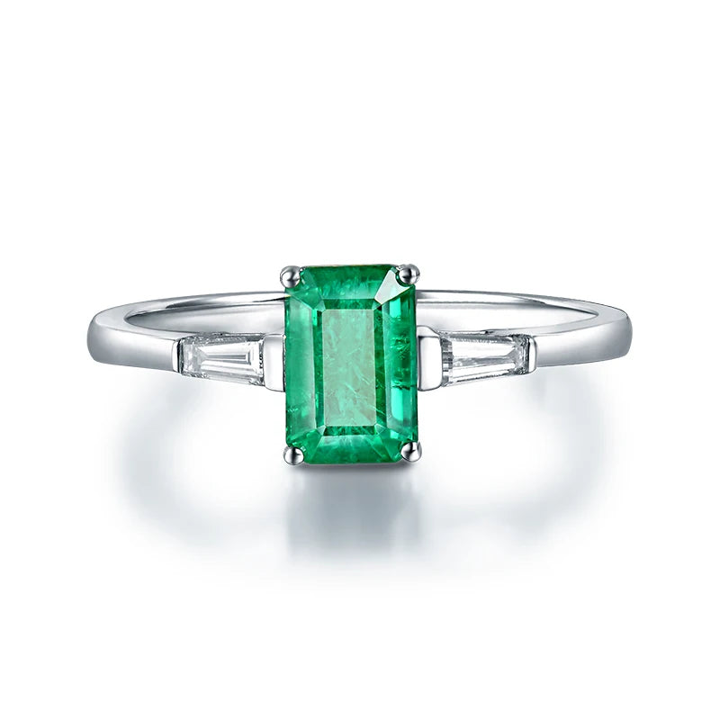 14K White Gold Emerald and Baguette Diamond Wedding Ring for Women - Elegant Bridal Jewelry for Engagement, Anniversary & Special Occasions