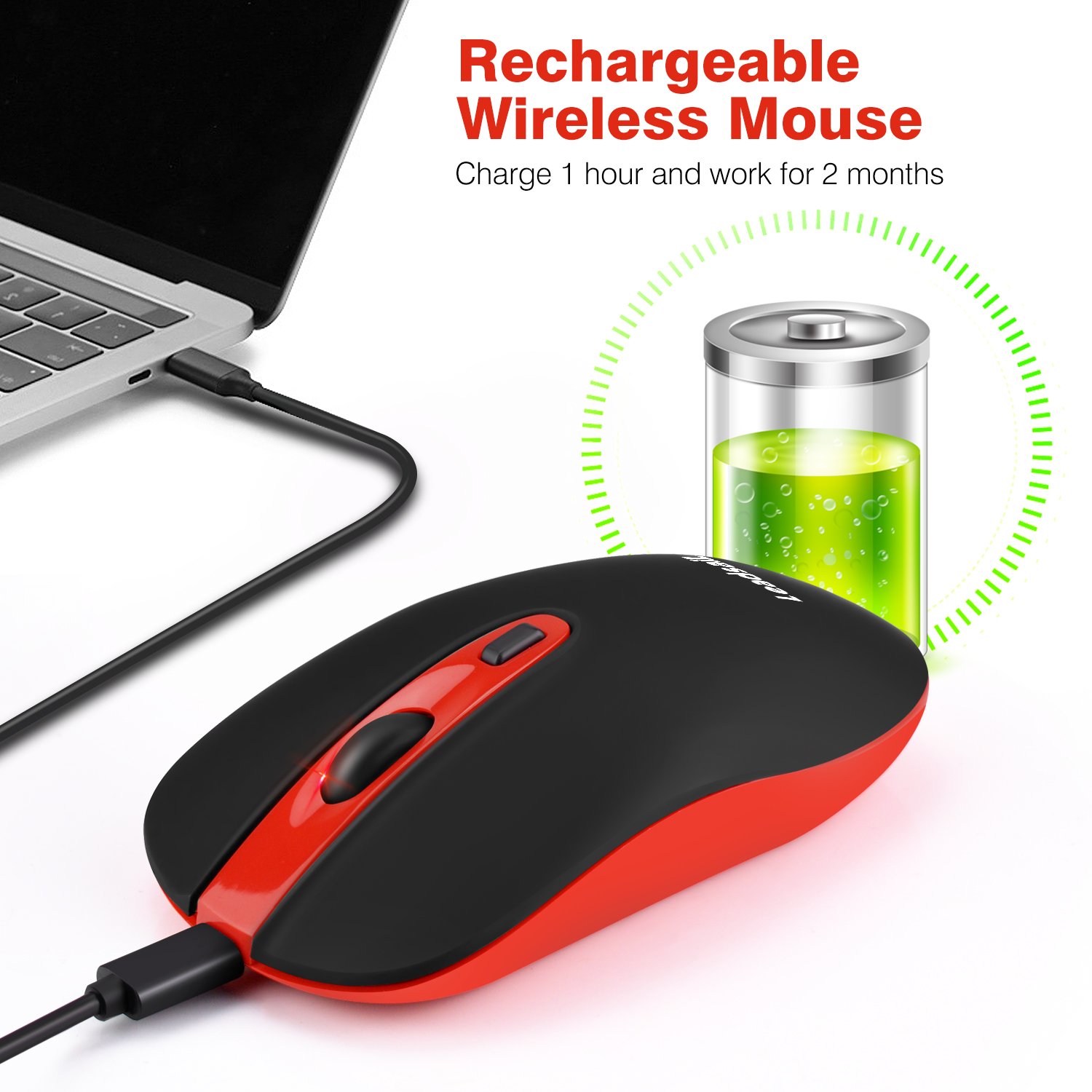 LeadsaiL Rechargeable Wireless Mouse - 2.4G Slim Silent Optical Mouse with 5 Adjustable DPI Levels, USB Cordless Mouse for Laptop, Desktop, MacBook - Perfect for Office, Home, and Travel Use