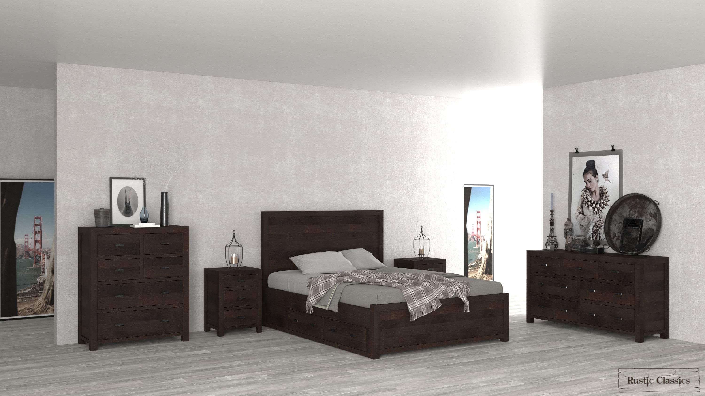 Whistler 5-Piece Reclaimed Wood Storage Platform Bedroom Set - Brown - Queen/King Size - Space-Saving Bedroom Furniture for Small Spaces & Modern Farmhouse Decor