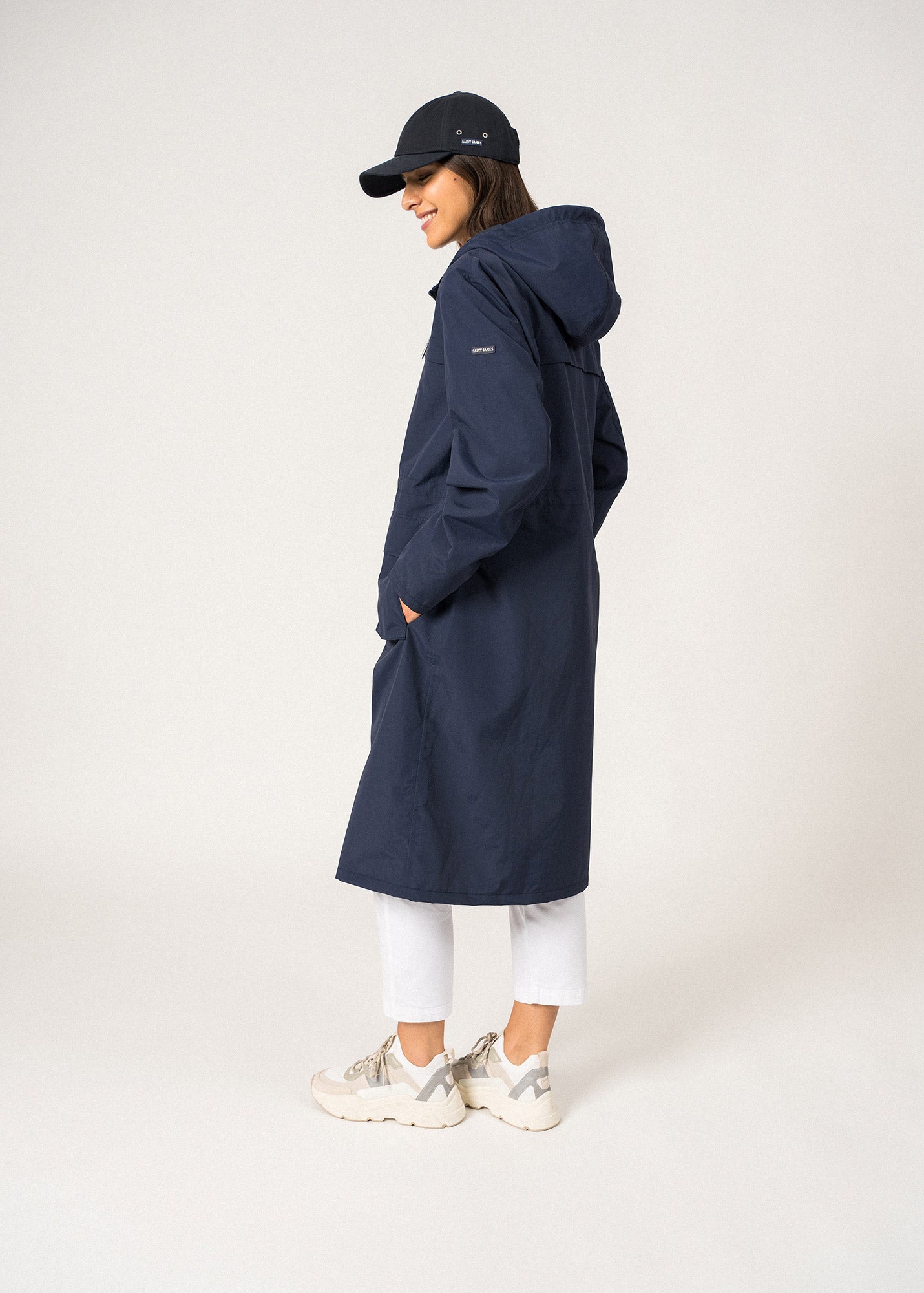 ST DELPHINE Women's Waterproof Rain Jacket with Cotton Lining - Long Hooded Windproof Coat for Outdoor, Commuting & Travel (Navy Blue)