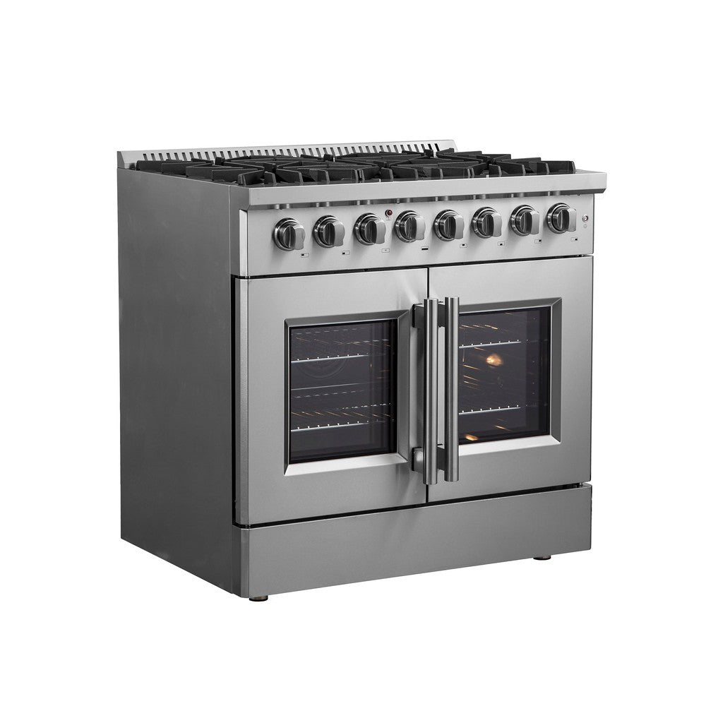 Forno Galiano 36-inch 5.36 cu. ft. Stainless Steel French Door Dual Fuel Range - Gas Cooktop & Electric Oven (Model FFSGS6356 36) | Perfect for Modern Kitchens, Home Chefs & Entertaining