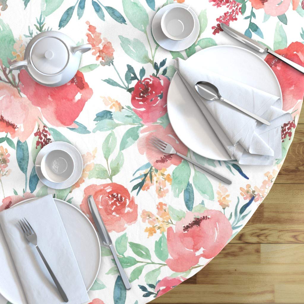 Custom Watercolor Floral Print Cotton Sateen Tablecloth - 70
