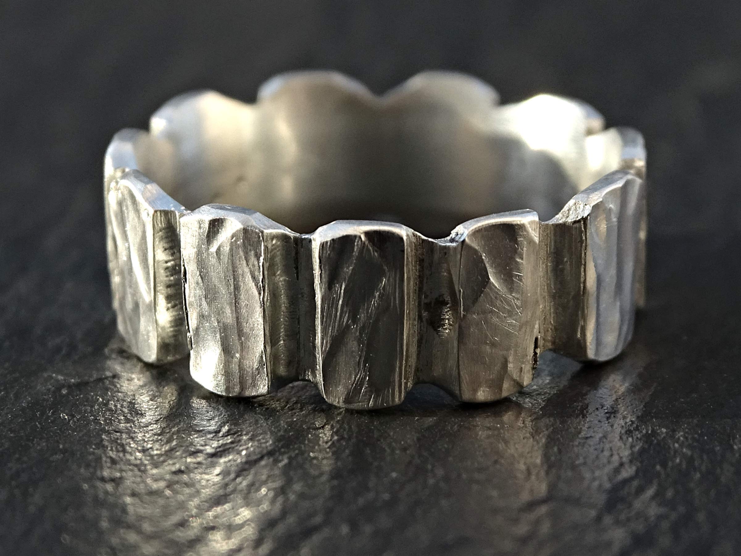 Rugged Silver Viking Wedding Band for Men - Handcrafted Carved Forged Ring, Durable Mens Silver Ring, Perfect Gift for Him - Ideal for Outdoor Adventures and Everyday Wear