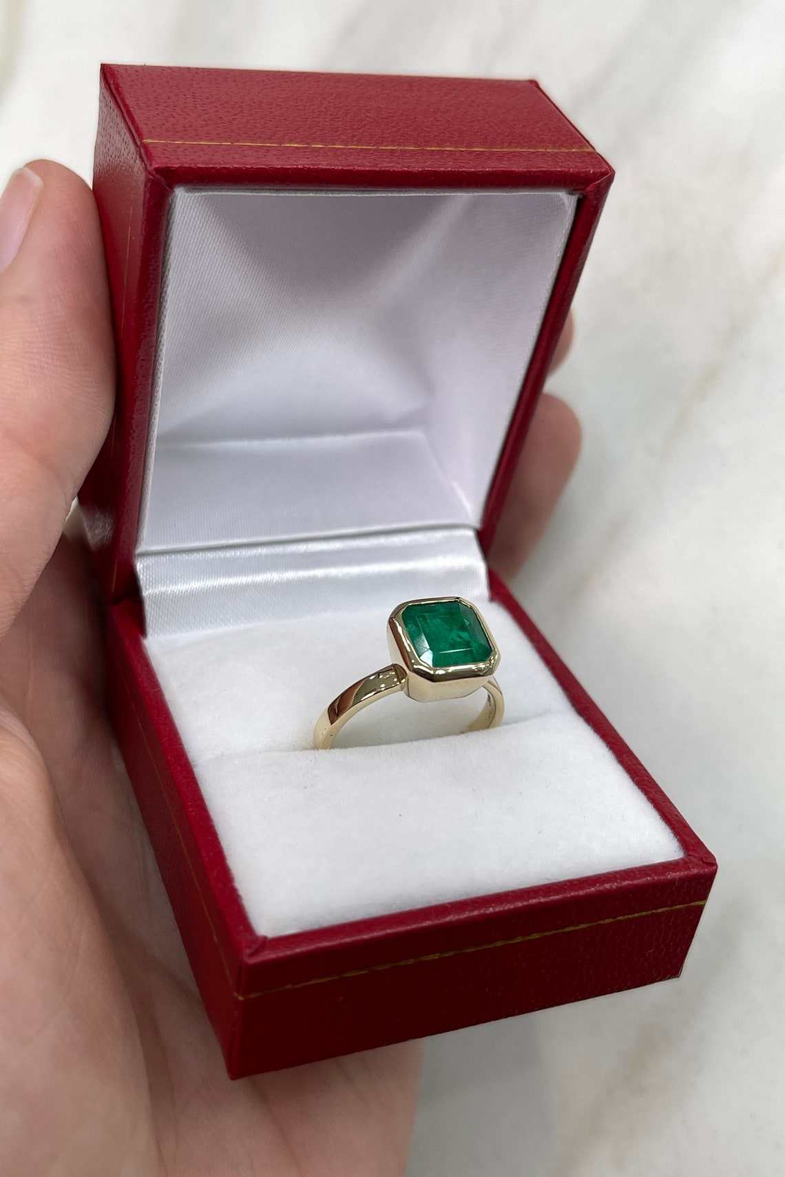 2.20 Carat Bezel Set Emerald Asscher Cut Solitaire Ring - Elegant Engagement & Wedding Jewelry for Women
