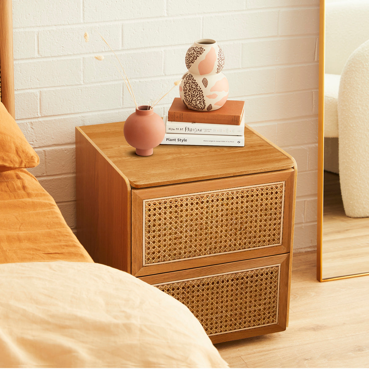 Delta Rattan Bedside Table - Modern Nightstand with Storage Shelf for Bedroom, Living Room, or Dorm - Perfect for Storing Books, Lamps & Bedroom Essentials