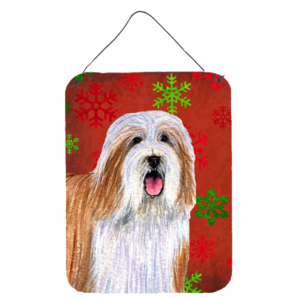 Caroline's Treasures Bearded Collie Christmas Metal Wall Sign - Red & Green Snowflake Holiday Decor for Kitchen, Bathroom, Front Door - Perfect for Festive Home & Office Decorations