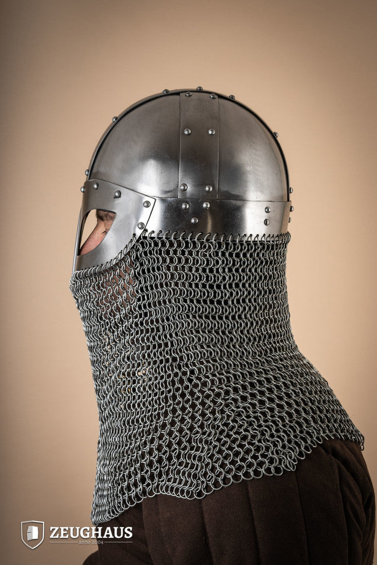 Viking Helmet with Aventail - 1.6mm Polished Steel Medieval Armor for LARP, Cosplay, and Historical Reenactment