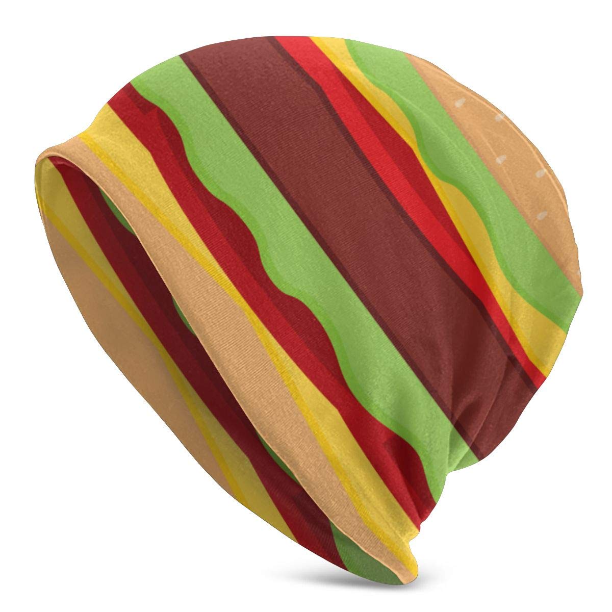 Lake-OD Unisex Knit Beanie Hat - Stylish Slouchy Skull Cap with Burger Hamburger Print for Men & Women | Perfect for Hip-Hop Fashion, Winter Outfits & Casual Streetwear