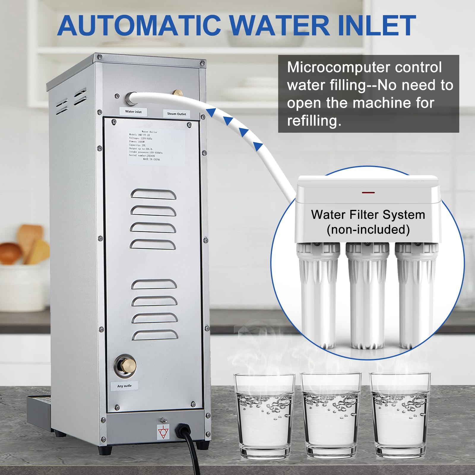 Commercial Electric Hot Water Boiler Dispenser 30L (8GAL) 1600W Stainless Steel with Step Heating & Temperature Control (86-212°F) - Perfect for Boba Tea, Coffee, Office, Restaurant, and Commercial Kitchen Use