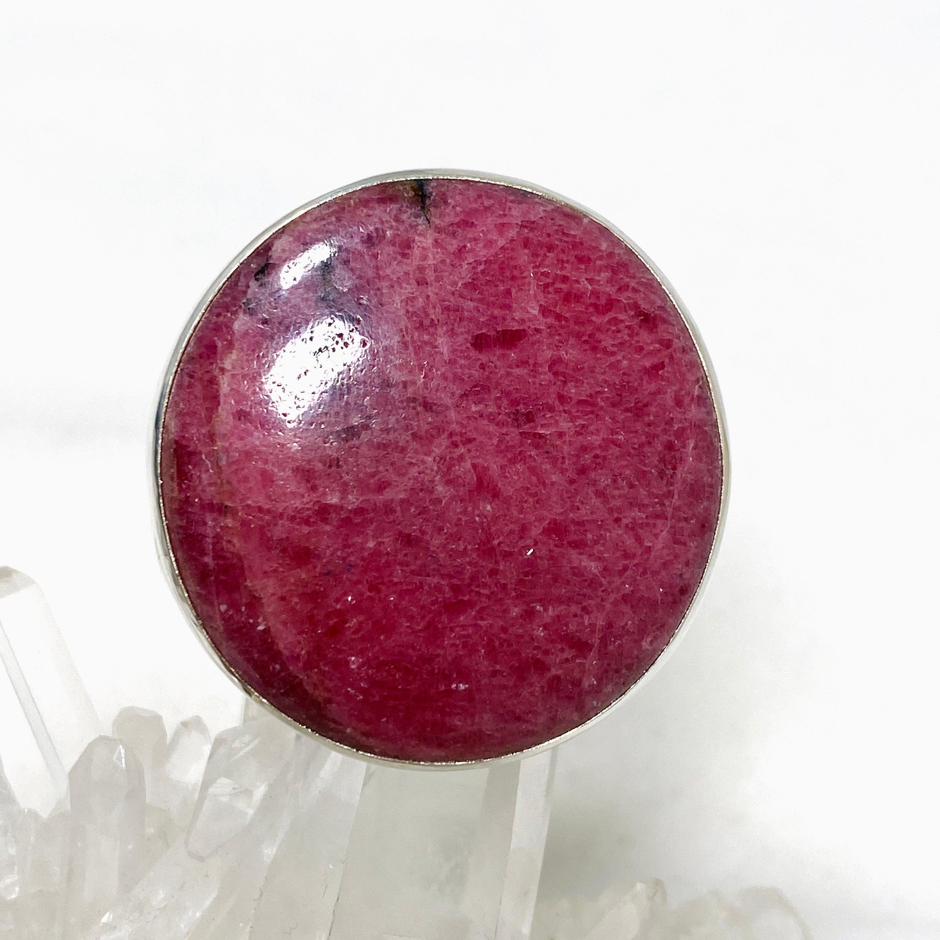 Rhodonite Round Ring Size 11 - Natural Pink Stone Jewelry for Women, Handmade Sterling Silver Band (KRGJ3207) | Perfect for Gifts, Weddings & Everyday Wear