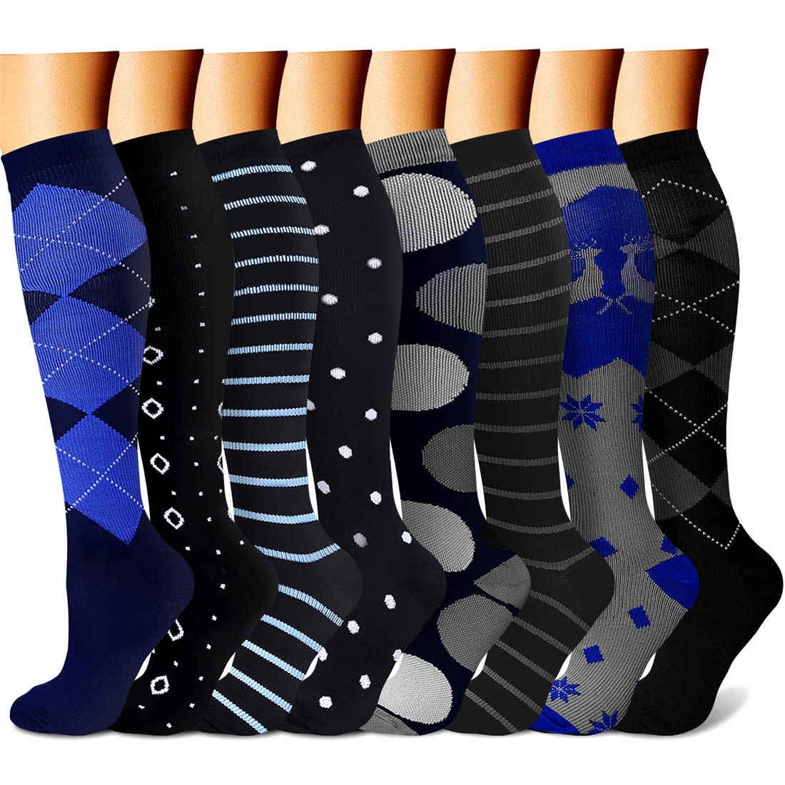 CHARMKING 15-20 mmHg Compression Socks for Women & Men - 8 Pairs - Best for Running, Hiking, Travel & Circulation Support - Improve Blood Flow & Reduce Swelling - Perfect for Athletes, Nurses & Long Flights