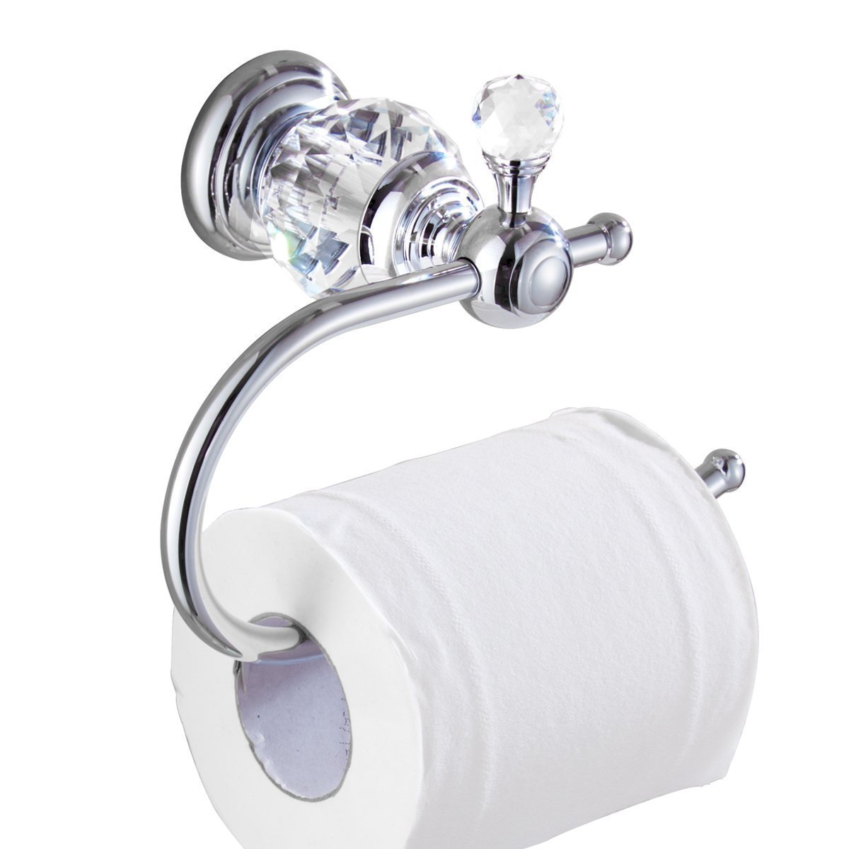 Polished Chrome Brass Toilet Paper Holder - Crystal Series Bathroom Tissue Roll Stand - Elegant & Durable for Modern Bathrooms, Powder Rooms & Guest Baths