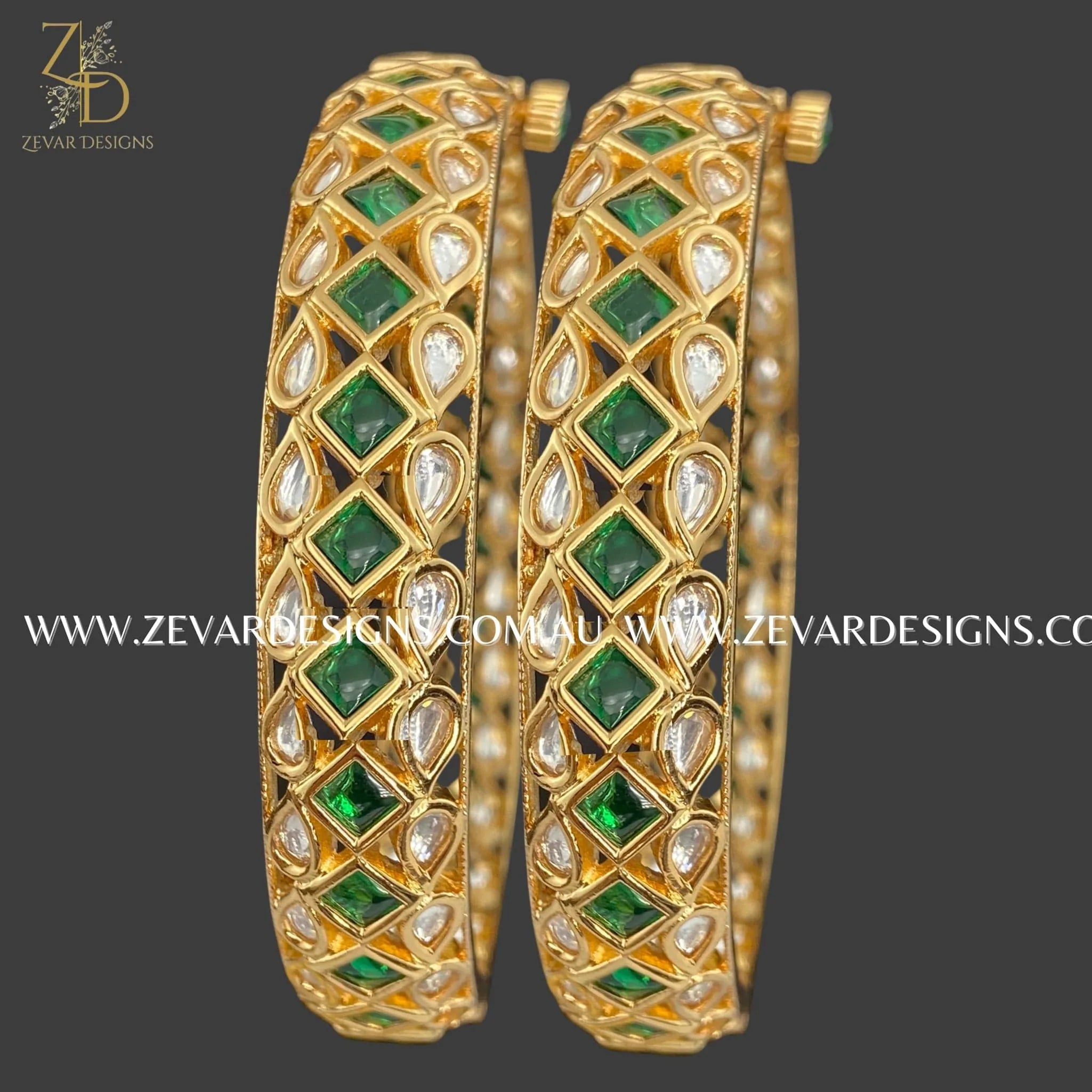 Authentic Kundan Bangles - Emerald Green Indian Jewelry for Women | Perfect for Weddings, Parties & Festive Occasions