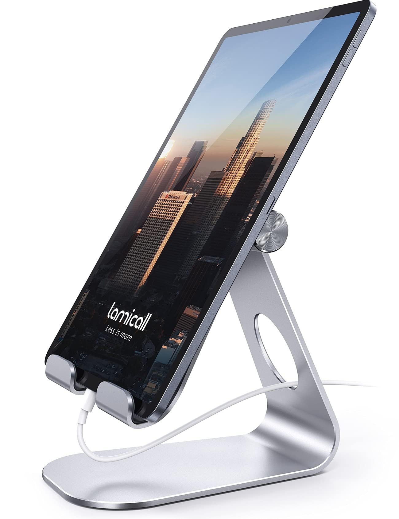 Lamicall Adjustable Tablet Stand Holder - Universal Desktop Dock for 4-13 inch iPads, Kindle, Samsung Tab (iPad Pro 11/12.9, Air, Mini, Nexus) - Perfect for Work, Study & Watching Videos - Silver