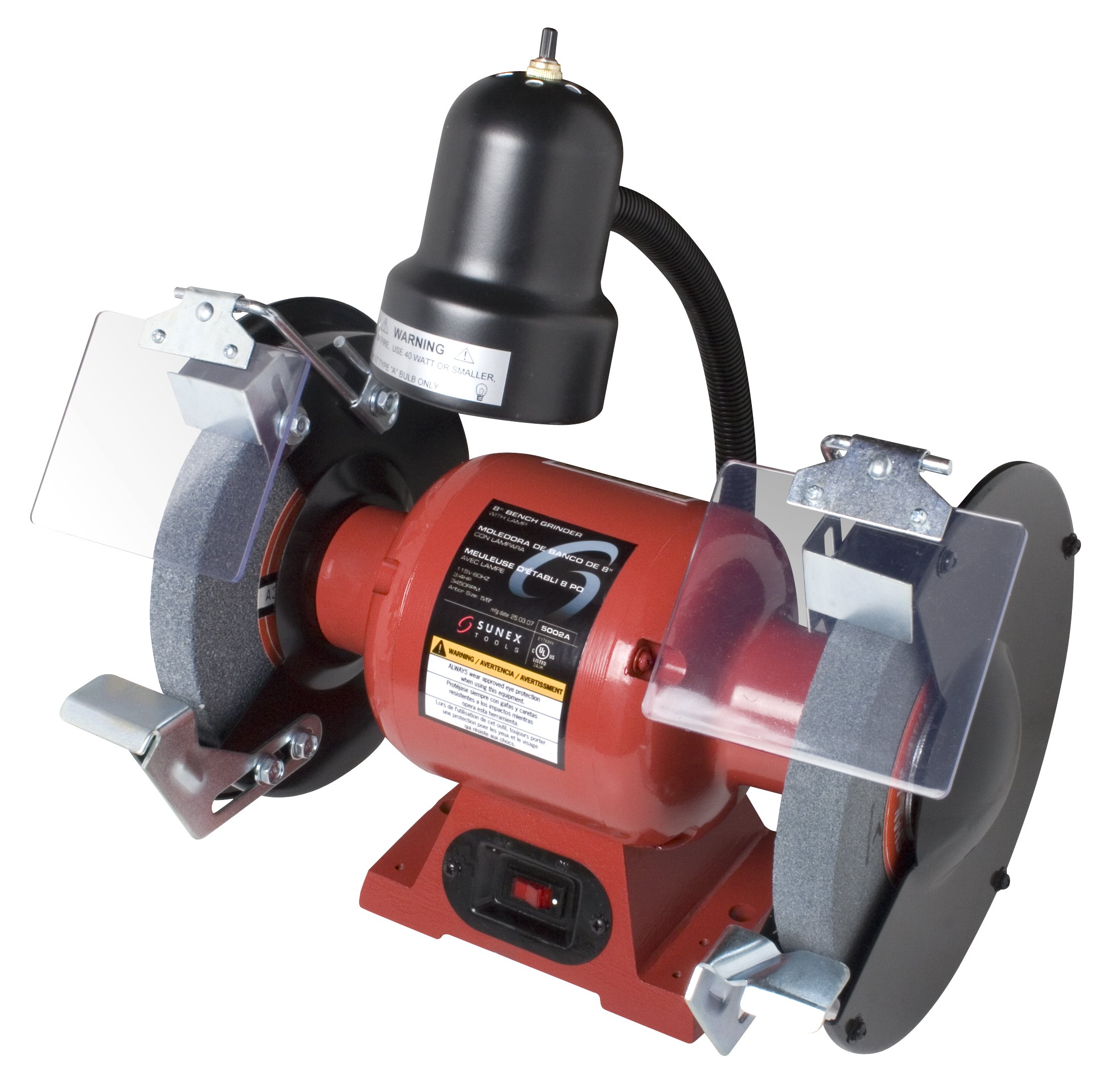 Sunex 8 Inch Heavy Duty Bench Grinder with Dual Wheels - Perfect for Metalworking, Sharpening Tools, and DIY Projects in Workshops & Garages