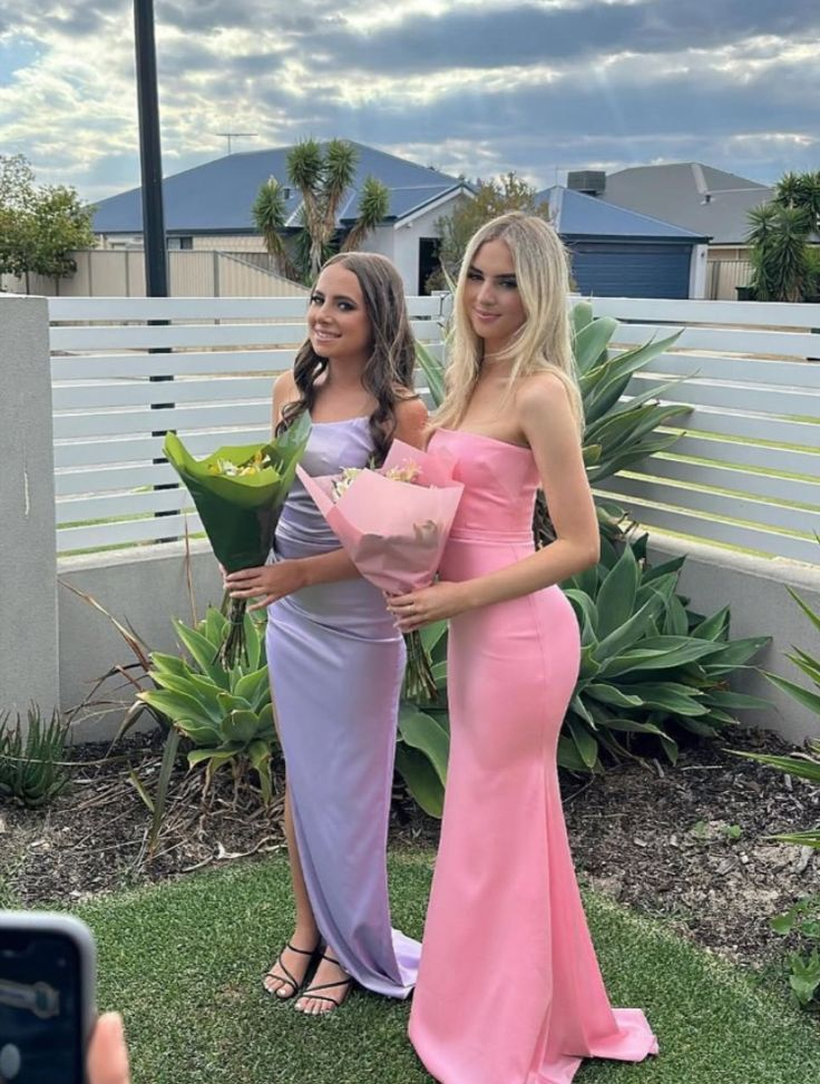 Elegant Strapless Pink Satin Long Prom Dress for Bridesmaids - Mermaid Style Formal Gown J6724 | Perfect for Weddings, Prom Nights & Special Occasions