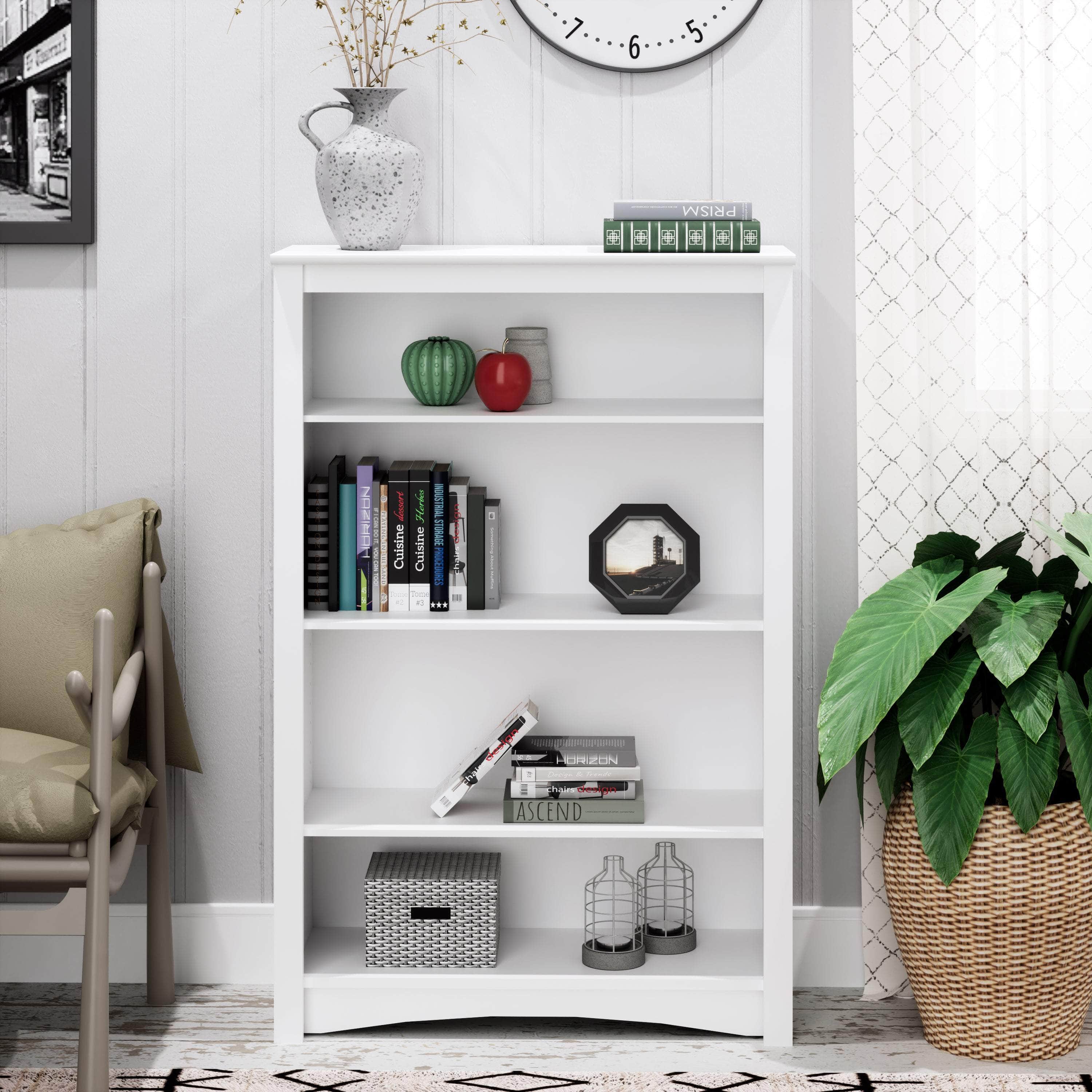 4-Tier Wooden Bookcase - Modern Bookshelf for Home & Office - Available in White & Brown - Perfect for Living Room, Bedroom, or Study Organization
