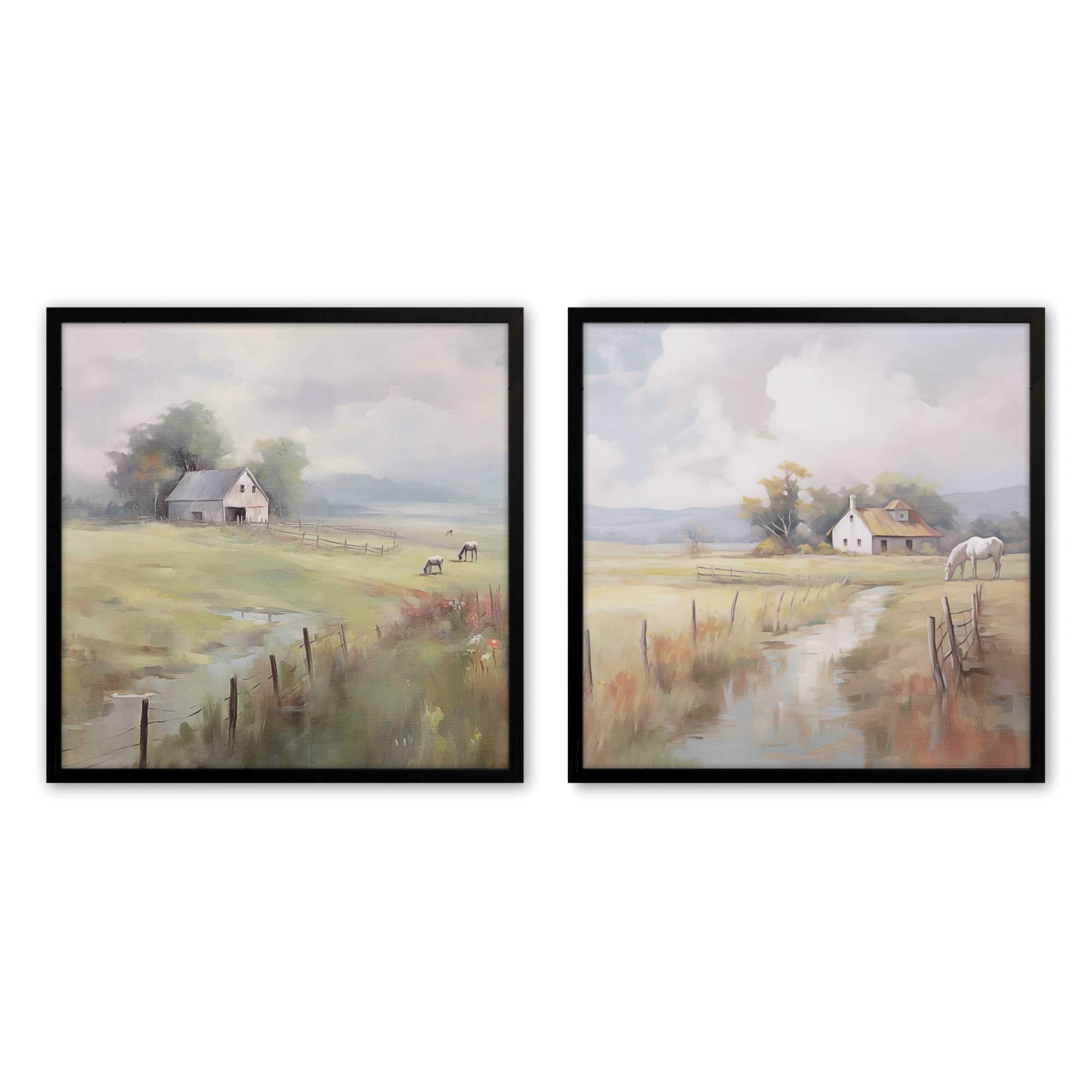 Countryside Farmhouse Bliss - Set of 2 Wall Art Prints for Living Room, Bedroom & Home Decor
