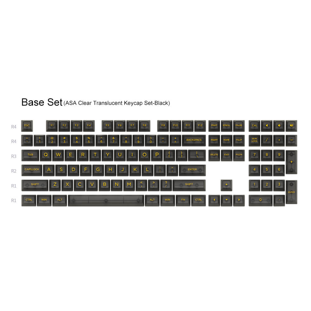 Akko ASA Clear Translucent 155-Piece Polycarbonate Keycaps - Black V2 - Perfect for Custom Mechanical Keyboards & Gaming PC Setups