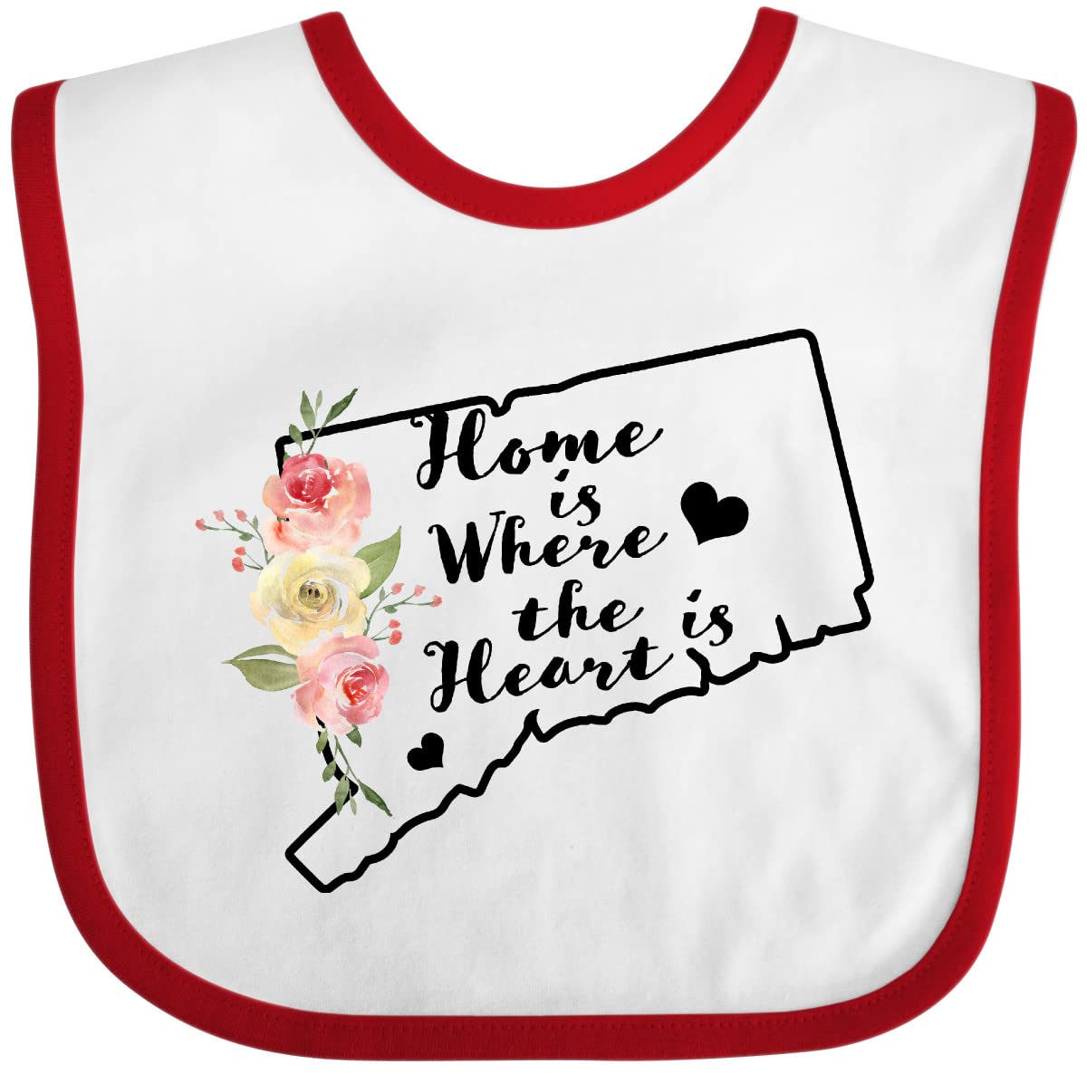 Inktastic Connecticut Home Is Where the Heart Is Watercolor Baby Bib - Soft Cotton Drool Bib for Newborns & Infants - Perfect for Feeding, Playtime & Photo Shoots