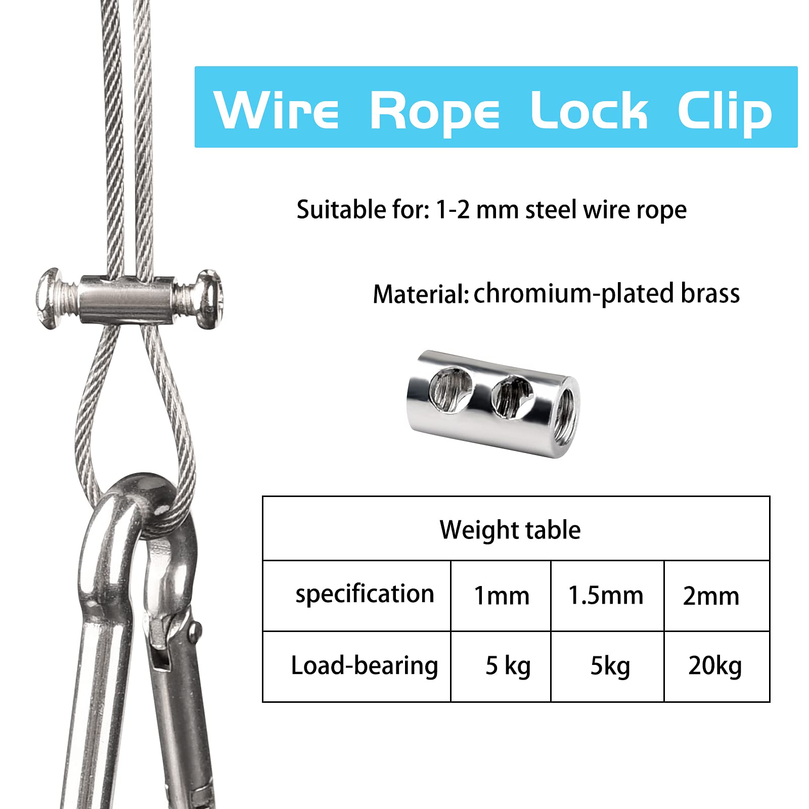 50PCS Adjustable Wire Rope Clips for 1-2mm Diameter Cables - Aluminum Crimping Loop Sleeves with End Screw Stopper & Screwdriver - Perfect for Marine, Construction, and DIY Projects