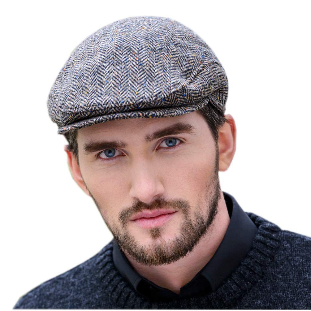 Trinity Ivy Cap - Classic Herringbone Design Wool Flat Cap for Men & Women - Made in Ireland - Gray - Perfect for Outdoor Activities, Casual Wear & Vintage Fashion