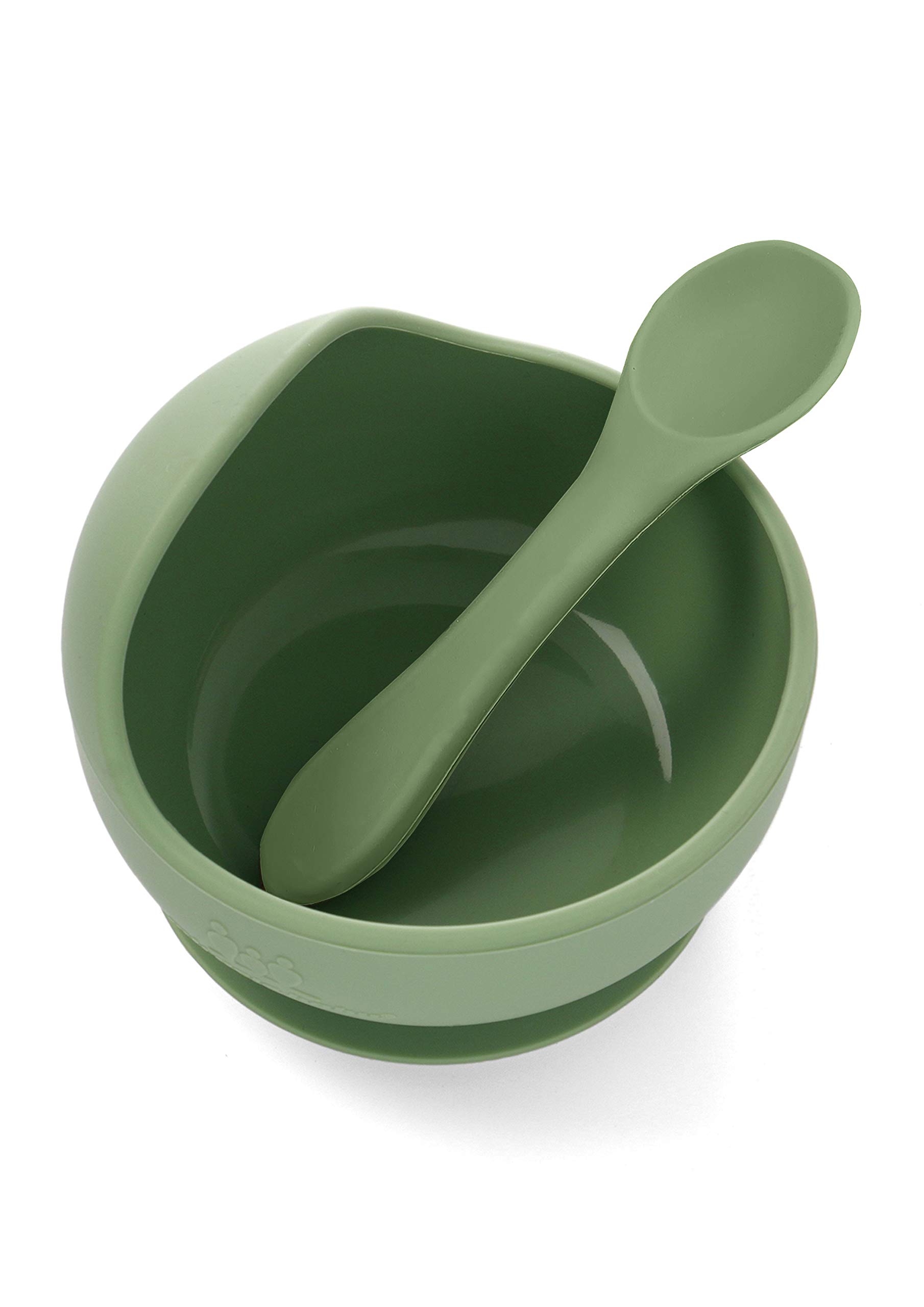 100% Food-Grade Silicone Baby Tableware Set - Microwave & Dishwasher Safe Bowl & Spoon with Suction Base for Highchairs | Perfect for Baby-Led Weaning & Toddler Mealtime (Green)