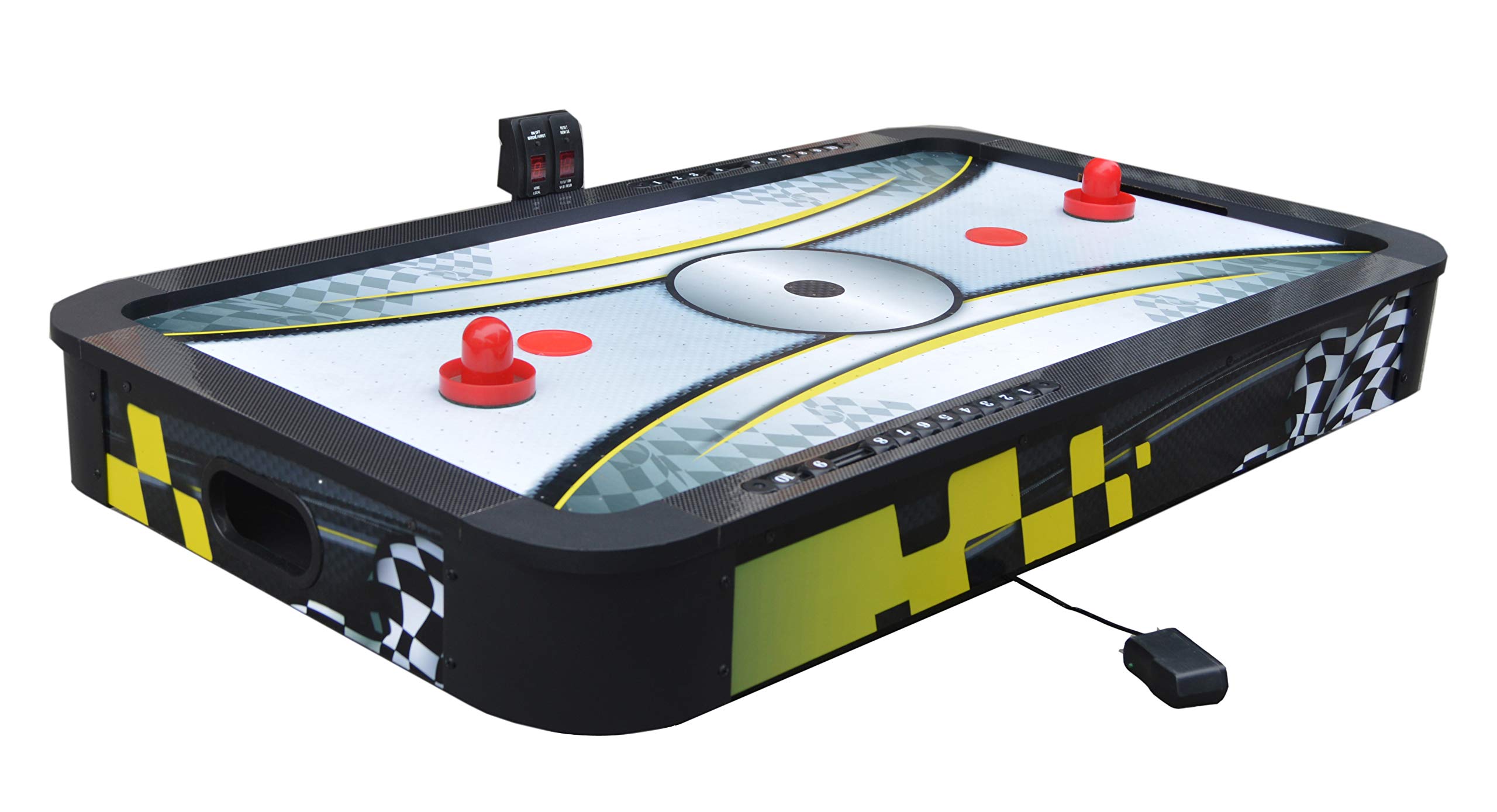 Hathaway Le Mans 42-inch Tabletop Air Hockey Game Table for Kids & Adults - Black & Yellow - Perfect for Game Rooms, Parties & Family Fun