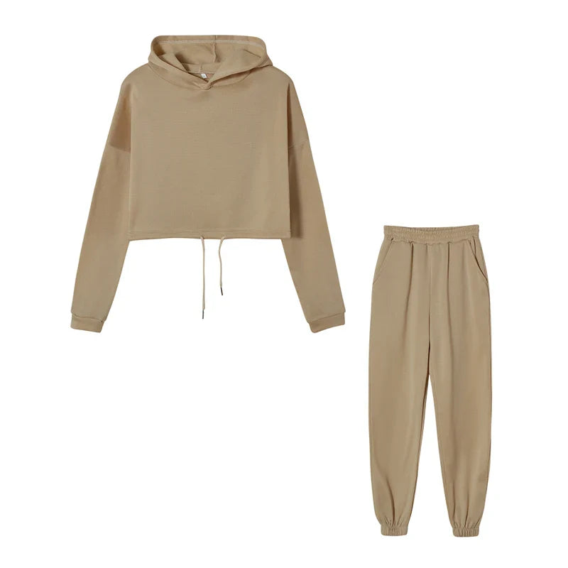 Trendy Women's Long Sleeve Sporty Casual Two-Piece Outfit Set with Waistband - Perfect for Gym, Yoga, Running & Everyday Streetwear