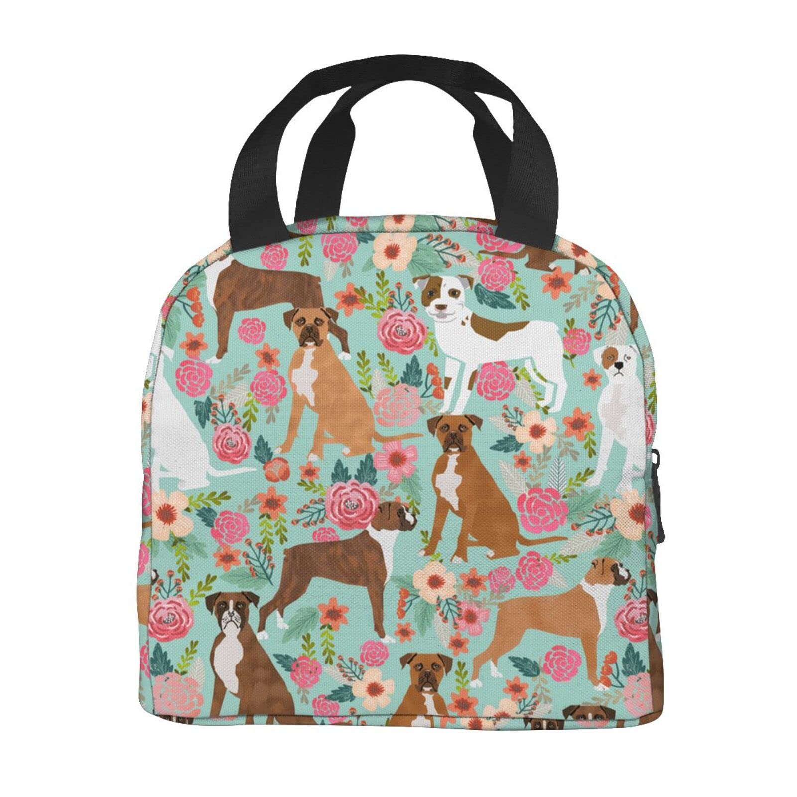 Insulated Lunch Box Tote Bag with Boxer Dog Floral Design - Portable Meal Carrier for Work, School & Picnic | Leakproof Food Container for Adults, Women, Men & Teens