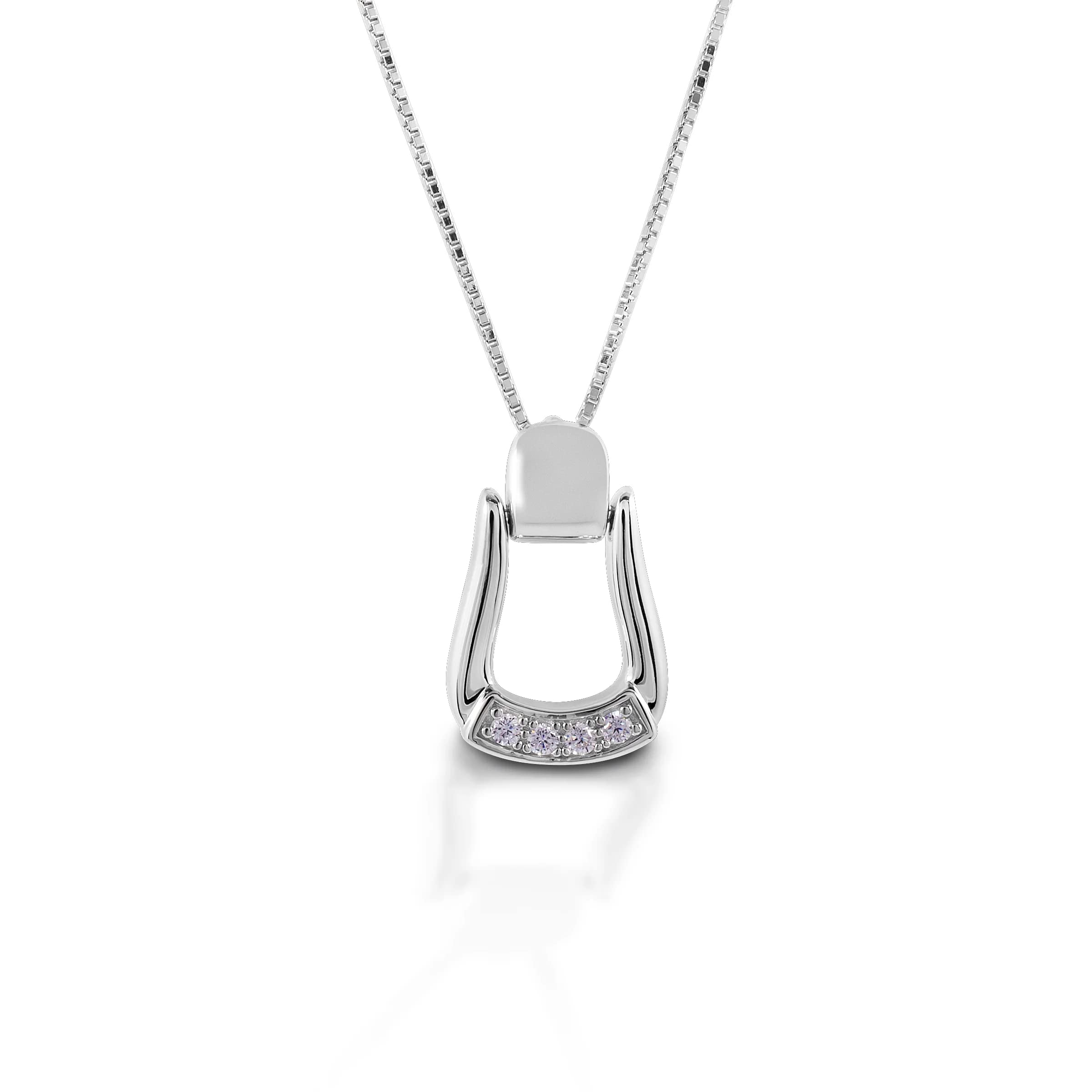 Sterling Silver Small Stone Oxbow Stirrup Necklace - Dainty Horse Riding Jewelry for Equestrian & Western Fashion Lovers