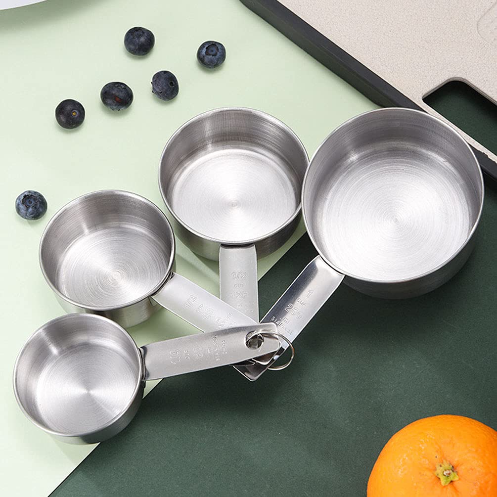 4-Piece Stainless Steel Measuring Cups Set - Heavy Duty Kitchen Measuring Tools for Liquid & Dry Ingredients - Perfect for Baking, Cooking & Meal Prep