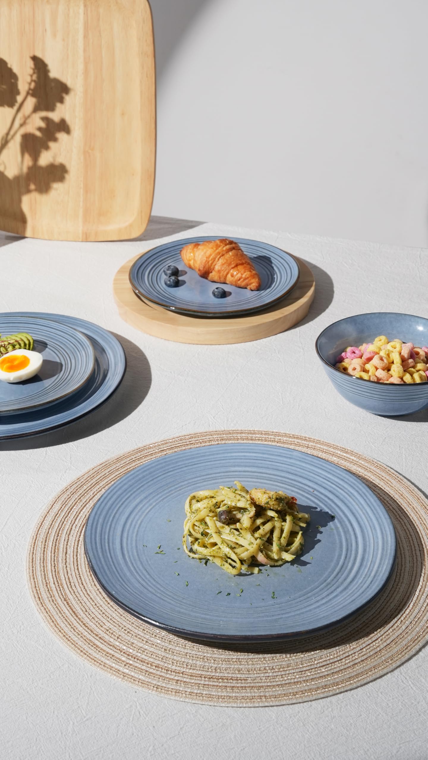 Premium 12-Piece Stoneware Dinnerware Set for 4 - Handcrafted Reactive Glaze Plates & Bowls in Twilight Blue - Durable Everyday Dishes for Family Dining, Dinner Parties & Restaurant-Style Meals at Home