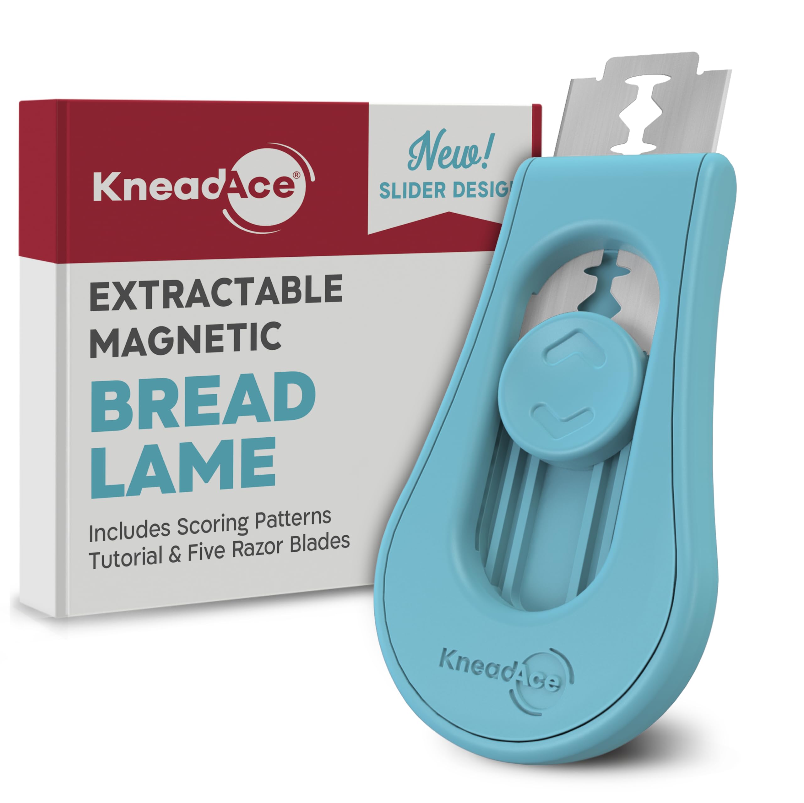 KneadAce Upgraded Magnetic Bread Lame with Extractable Razor - Professional Sourdough Scoring Tool for Artisan Bread Baking | Includes 5 Replacement Blades & Scoring Patterns Guidebook | Perfect for Home Bakers and Professional Bakeries