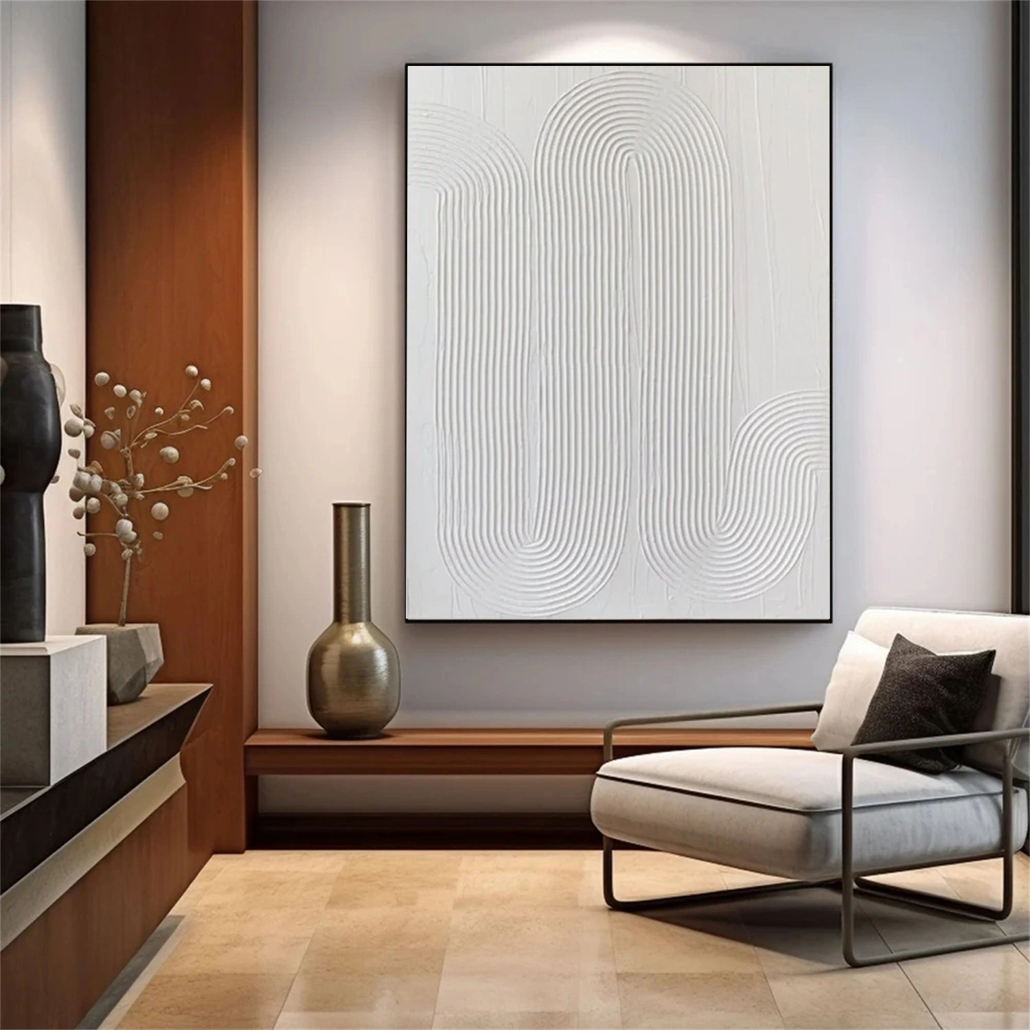 White Minimalist Textured Painting Canvas #MM207 - Premium Abstract Wall Art for Modern Home & Office Decor